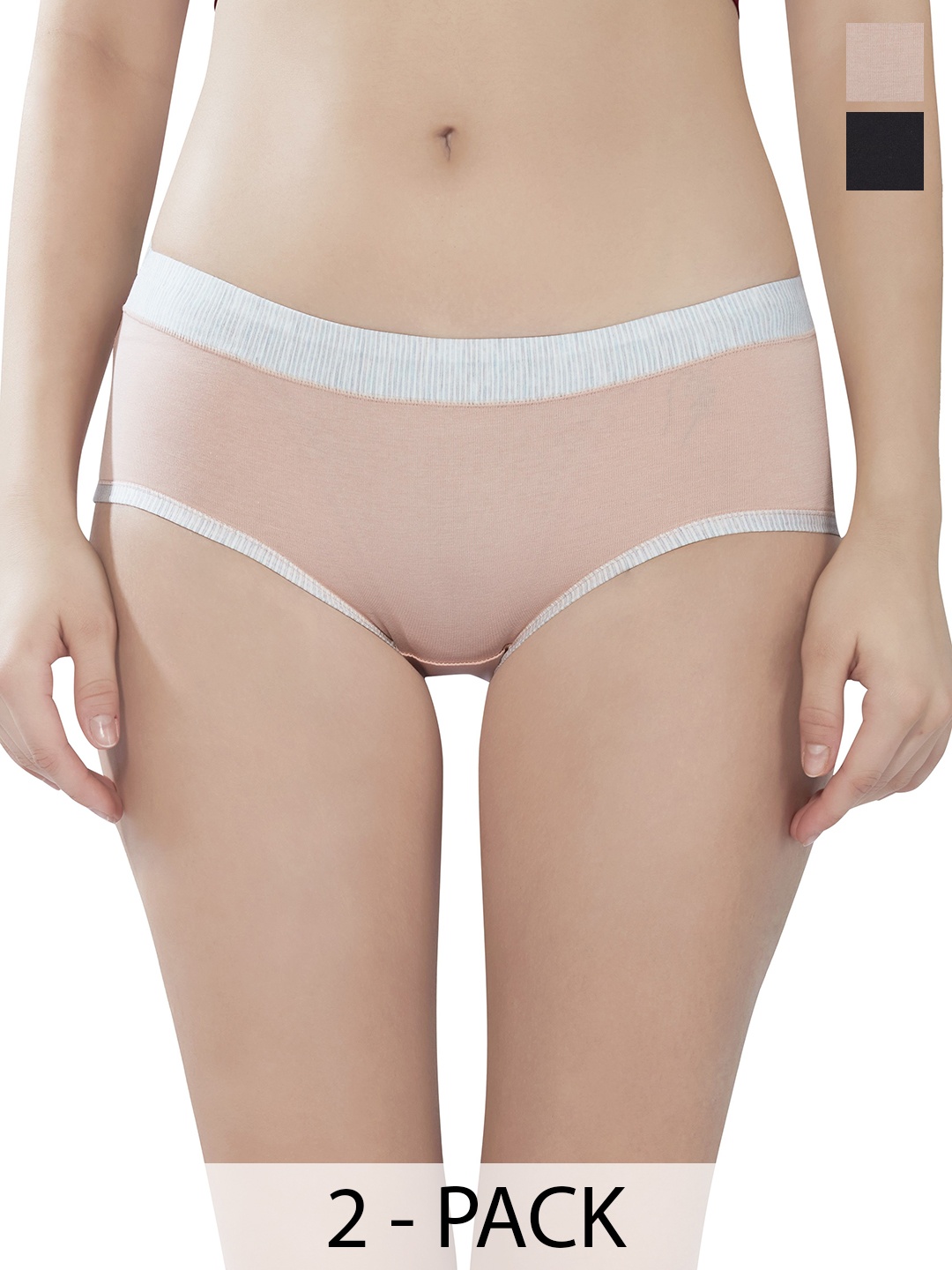 

PLUMBURY Pack Of 2 Mid-Rise Hipster Briefs PLPANTY6110BL/PECHS, Black