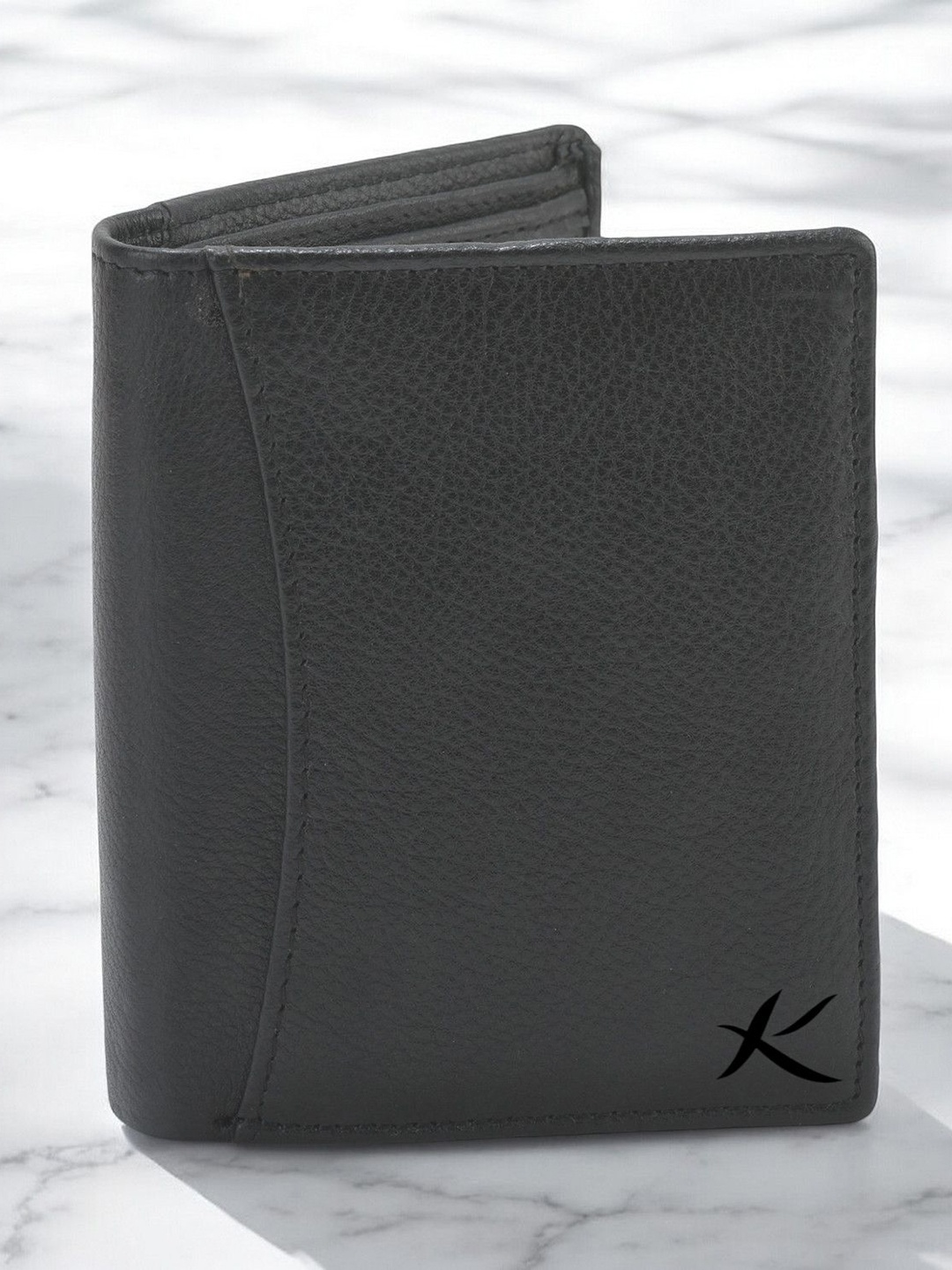 

Kastner Men Textured Cut Work Leather Two Fold Wallet, Black