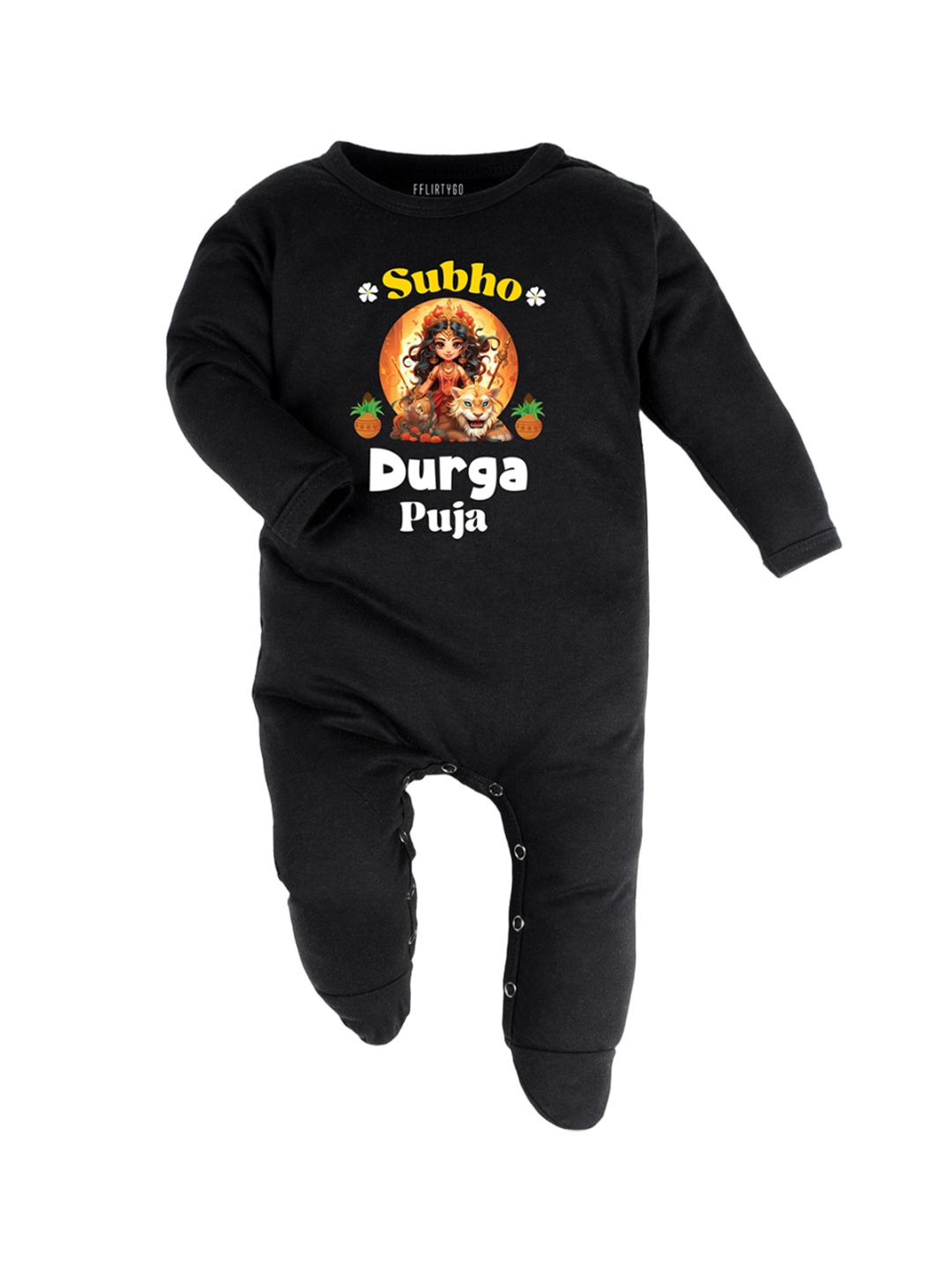 

FFLIRTYGO Infants Printed Cotton Sleepsuit, Black