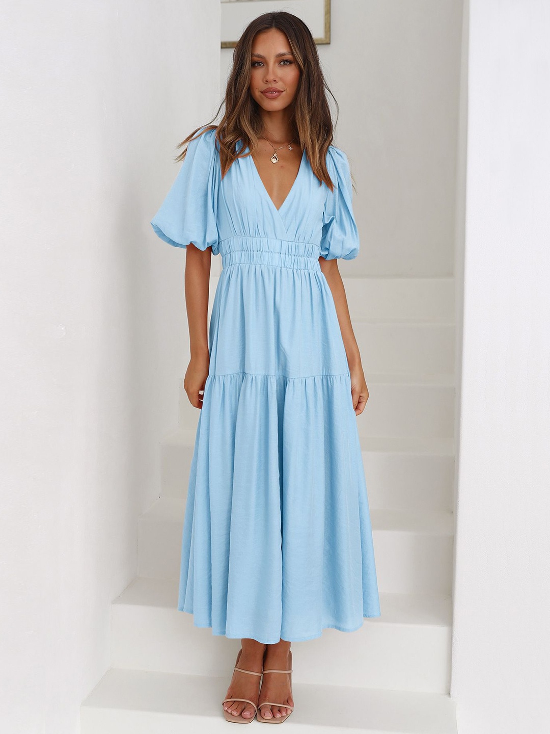 

HERE&NOW Flared Sleeve Maxi Dress, Blue