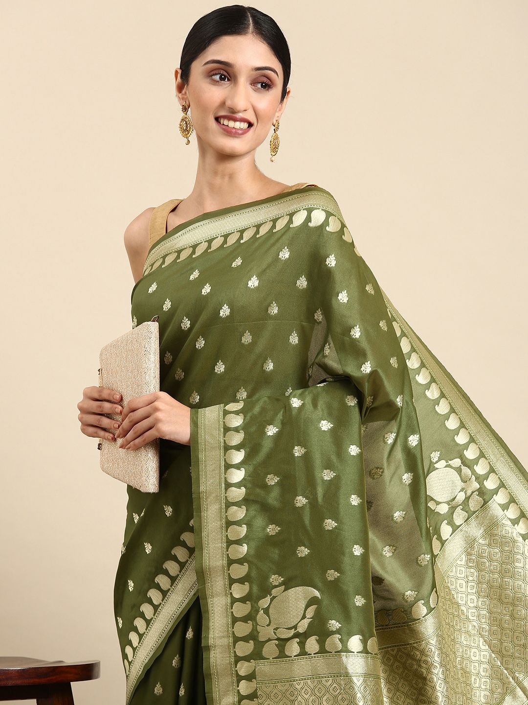 

Kandora Woven Design Zari Pure Silk Banarasi Saree, Green