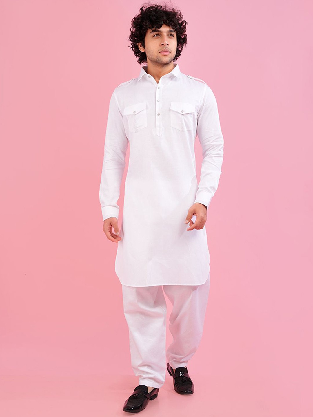

azania Men Quirky Thread Work Pathani Kurta, White