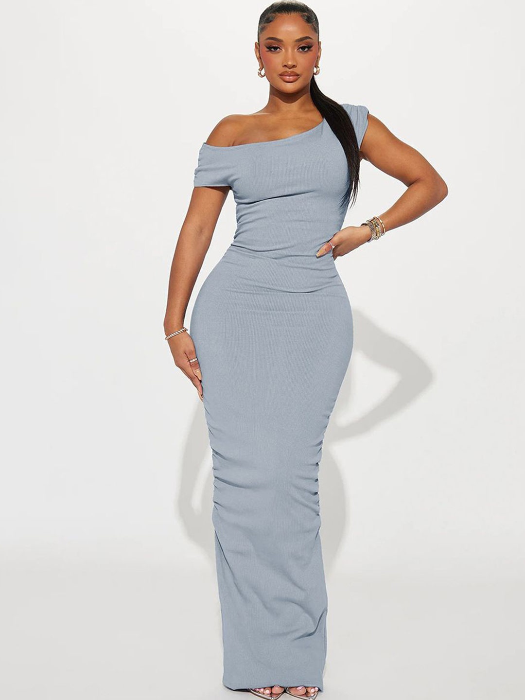 

MIAKEE Women Asymmetric Neck Sheath Maxi Dress, Grey