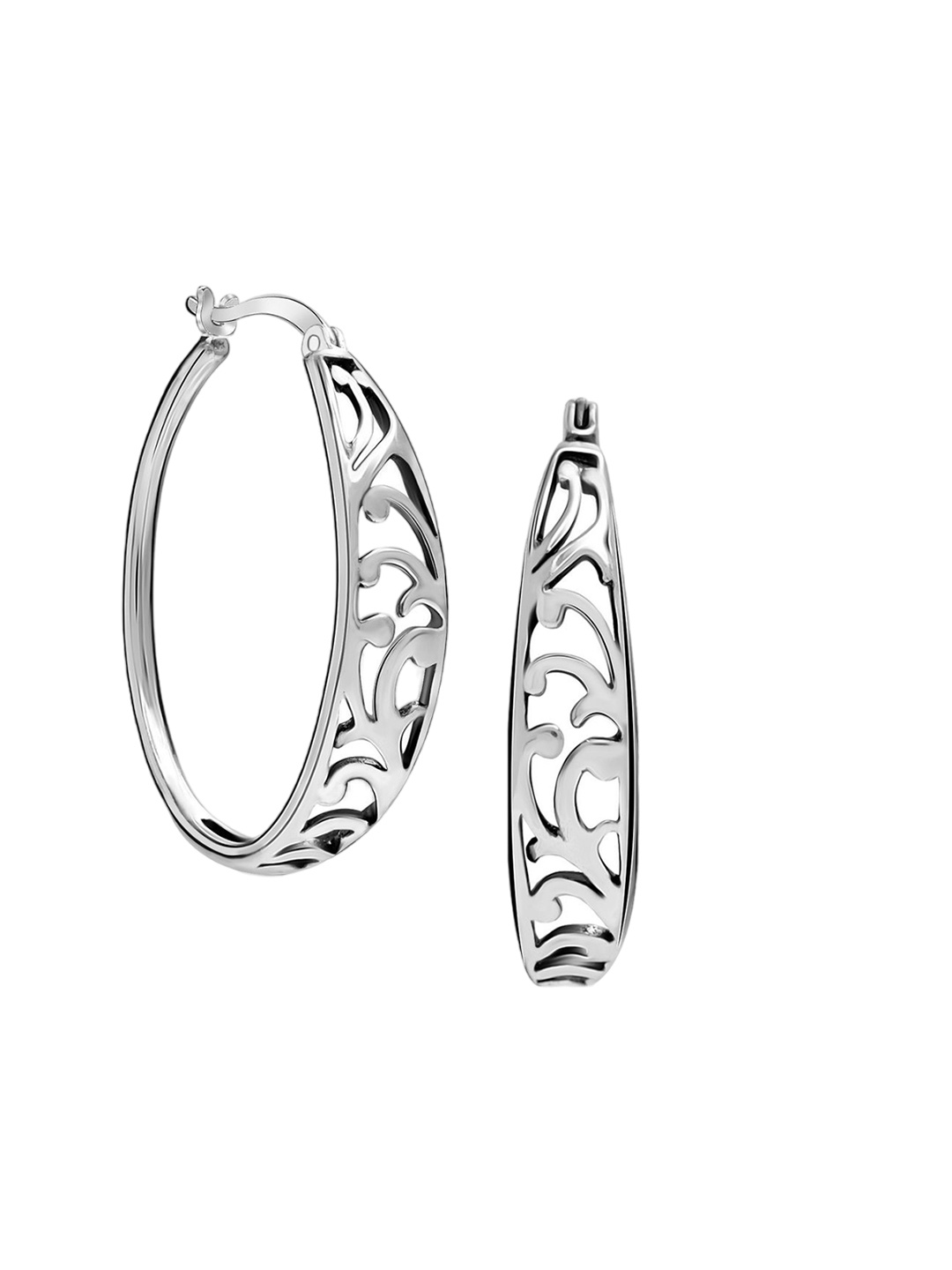 

LeCalla Silver-Plated 925 Sterling Silver Cutout Design Circular Shaped Hoop Earrings