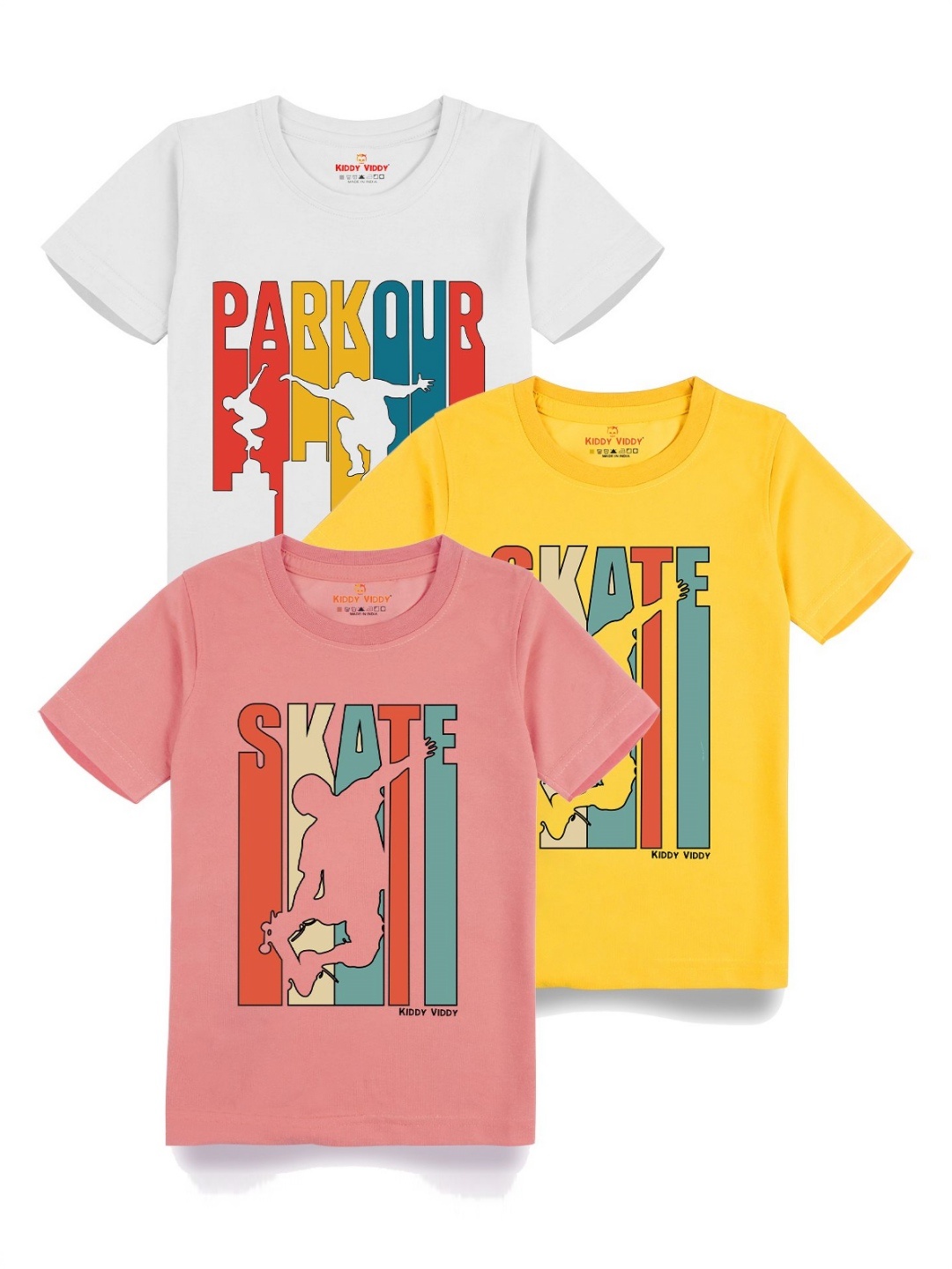 

AUSK Boys Pack Of 3 Graphic Printed Round Neck Cotton T-shirts, Yellow