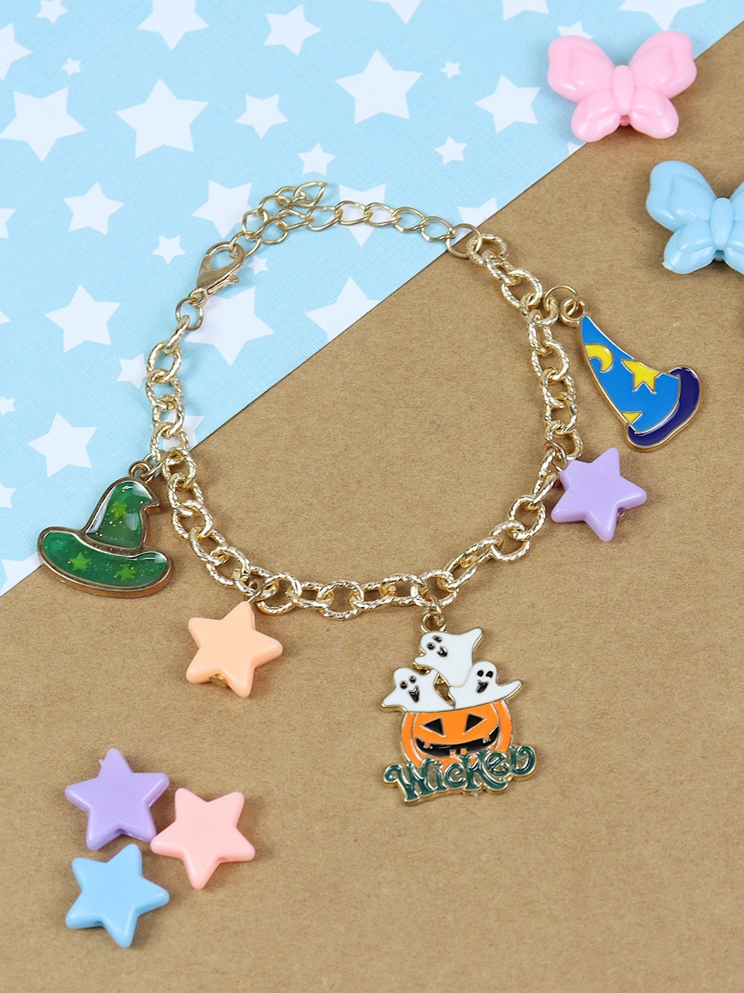 

Asthetika Kids Girls Halloween Wicked Pumpkin Charm Link Bracelet, Gold