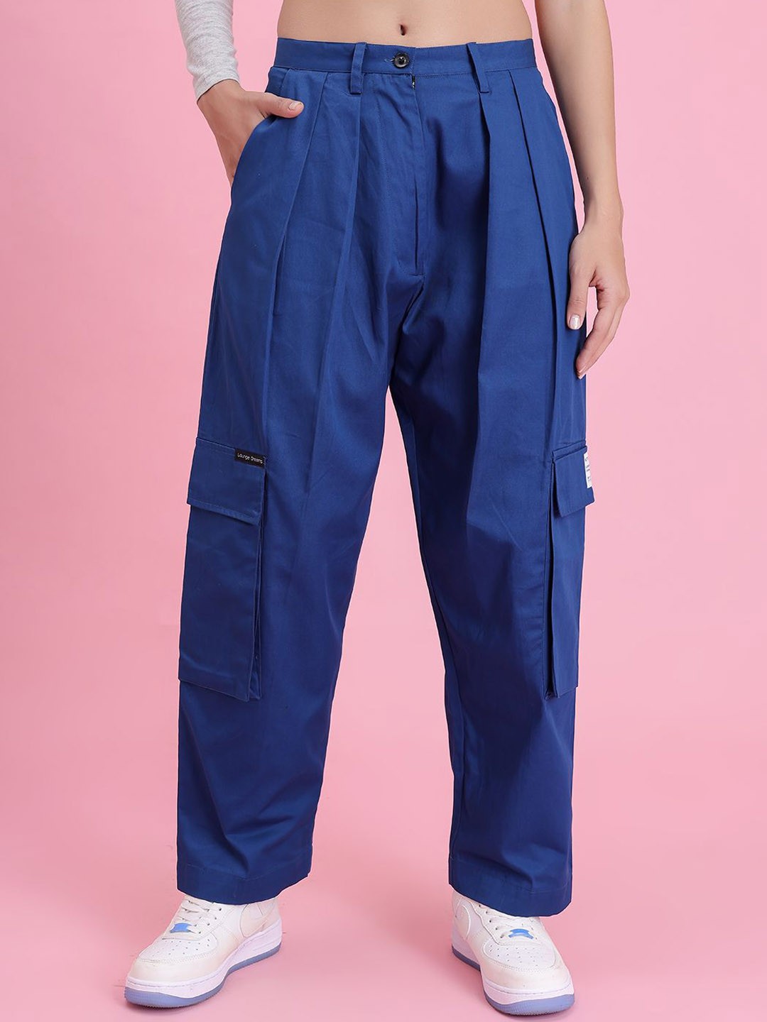

Lounge Dreams Women Relaxed Loose Fit Cargos Trousers, Blue