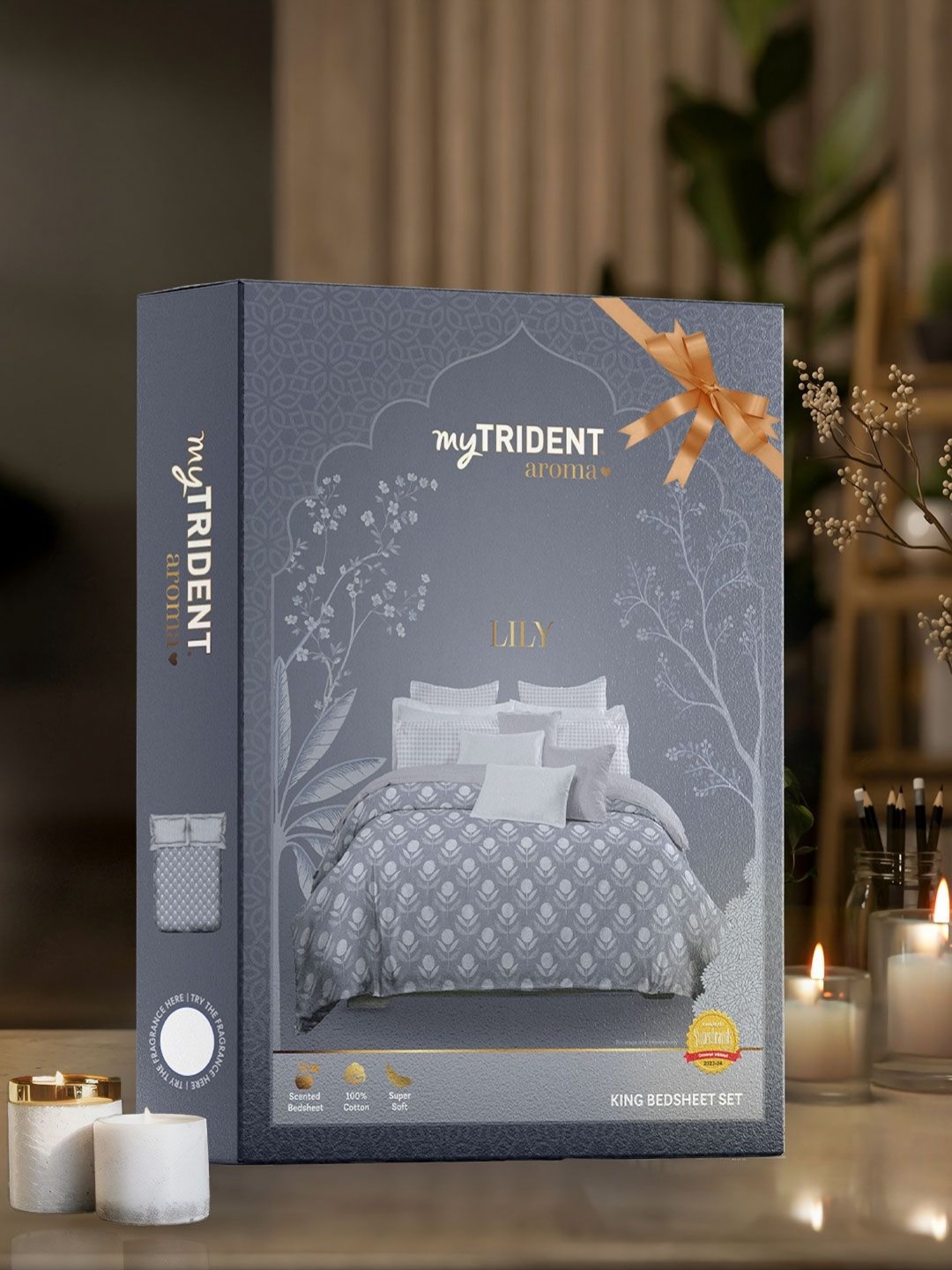 

MYTRIDENT Grey & White Floral 144 TC King Bedsheet with 2 Pillow Covers 2.74 x 2.74 Mts