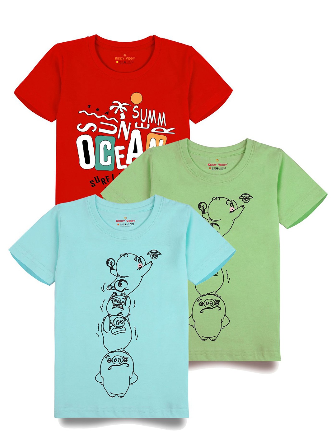 

AUSK Boys Pack Of 3 Graphic Printed Round Neck Cotton T-shirts, Lime green
