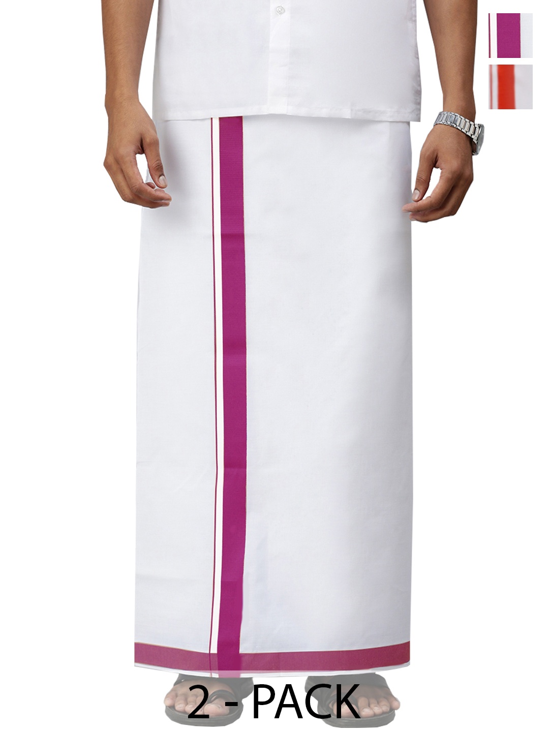 

Ramraj Men Pack of 2 Solid Border Dhoti, White