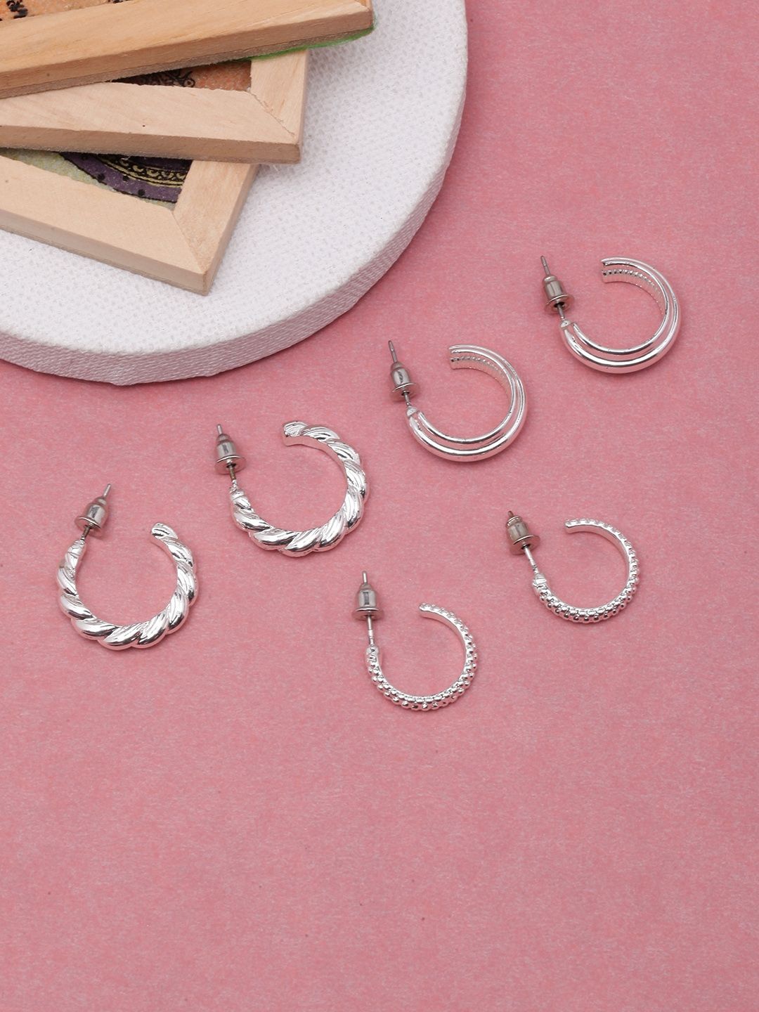 

KPOP Set Of 3 Silver Plated Contemporary Half Hoop Earrings