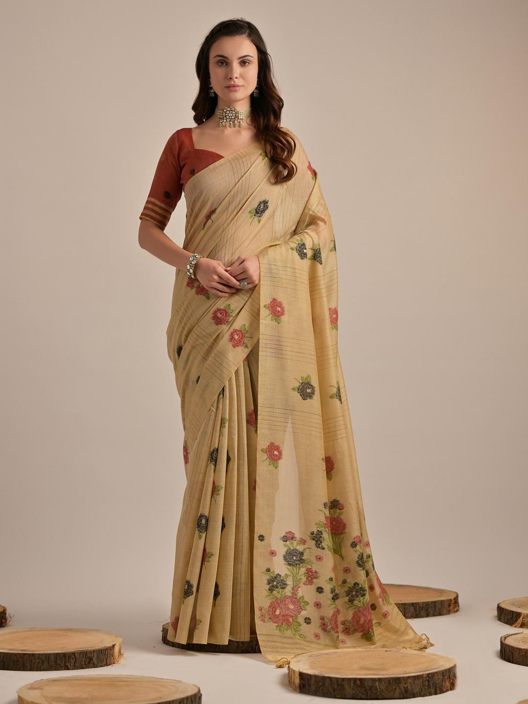 

Kandora Floral Pure Cotton Saree, Mustard