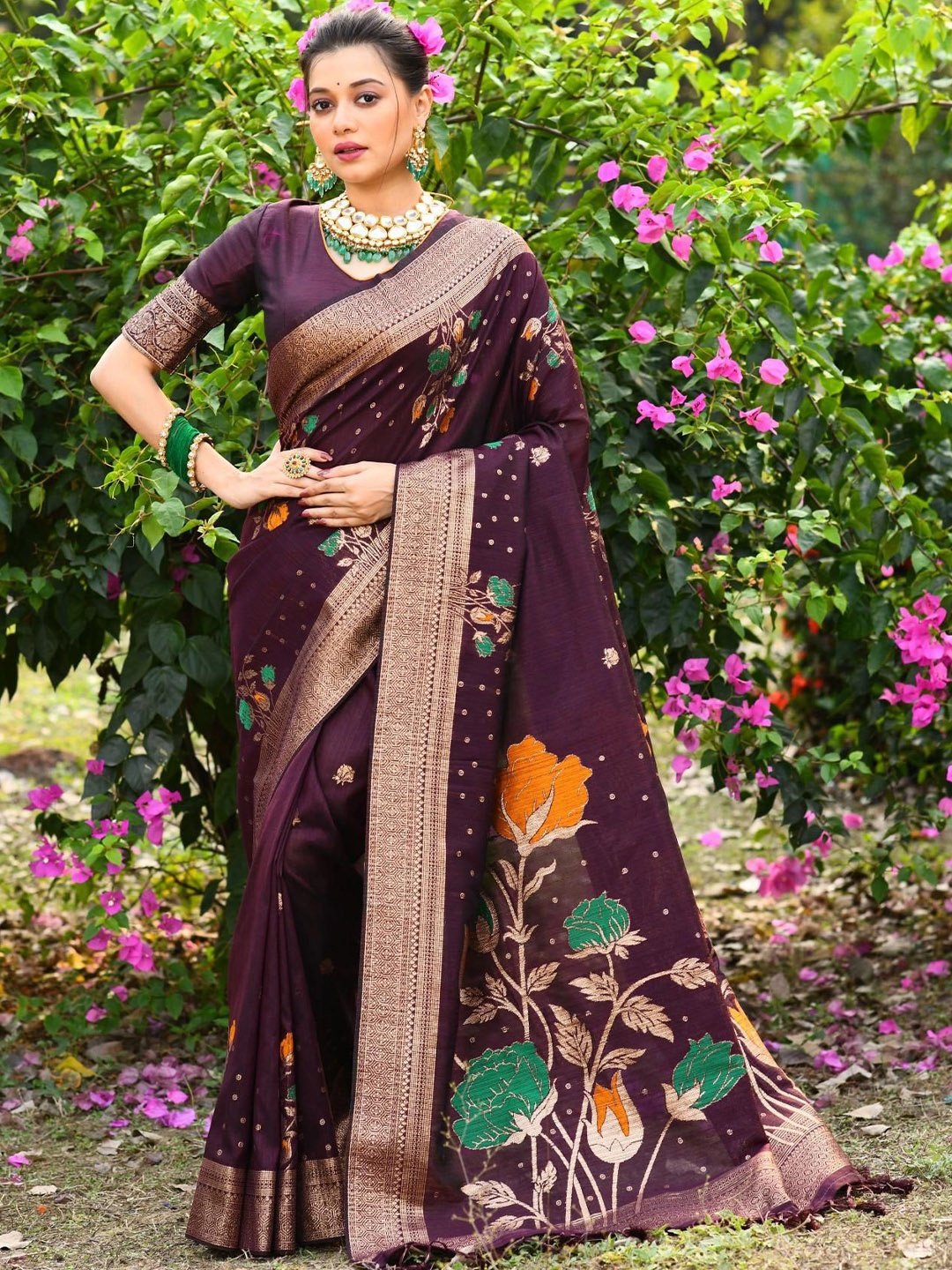 

Kandora Woven Design Zari Pure Silk Tussar Saree, Burgundy