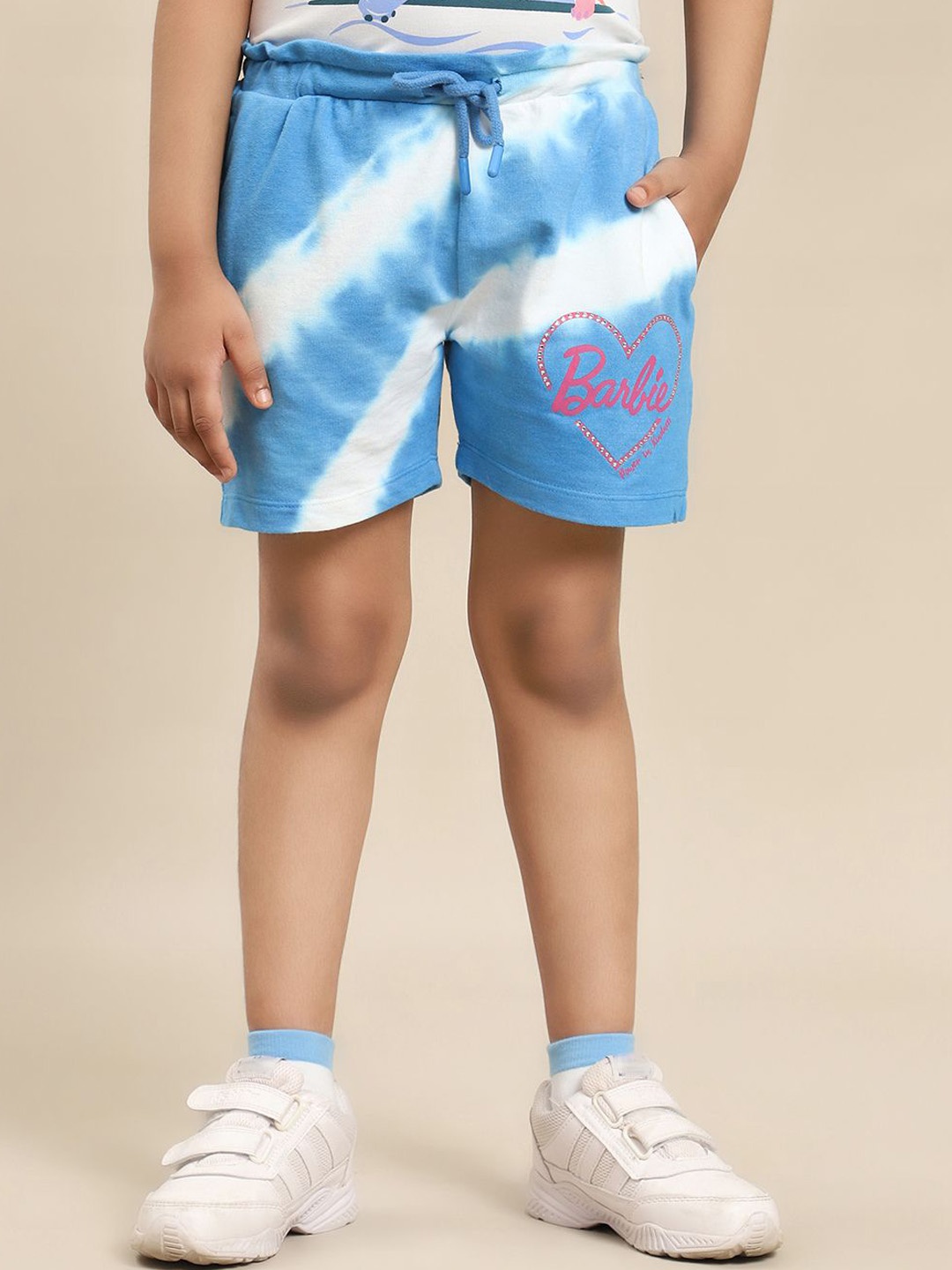 

Kids Ville Girls Barbie Typography Printed Above Knee Shorts, Blue