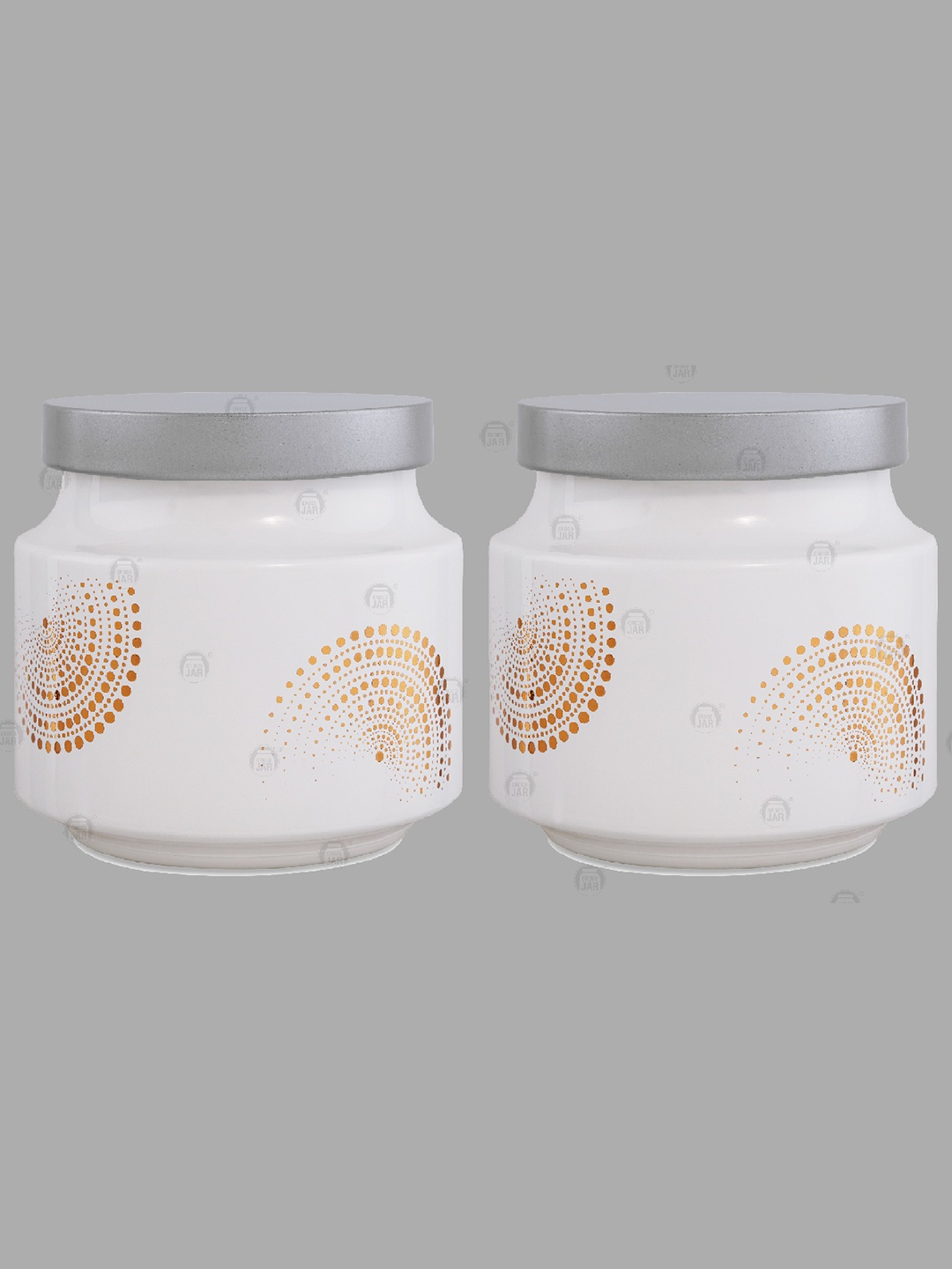 

CROCO JAR White & Gold Toned 2 Pieces Printed Glass Dishwasher Safe Container 600ml