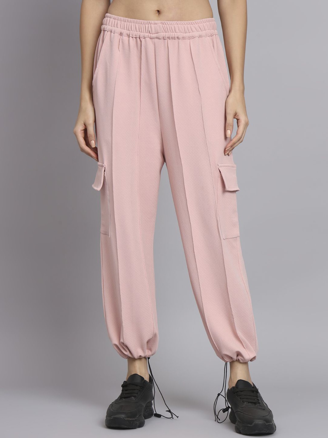 

Chemistry Women Solid Tapered Fit High-Rise Joggers Trousers, Pink