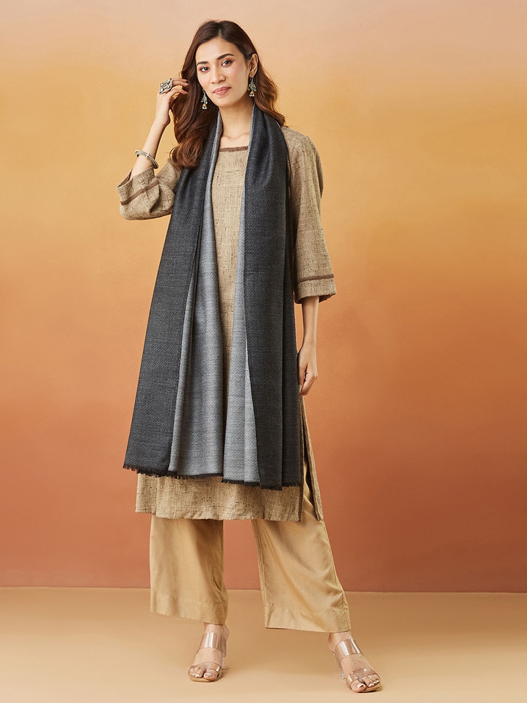 

Fabindia Women Woven Design Shawl, Black