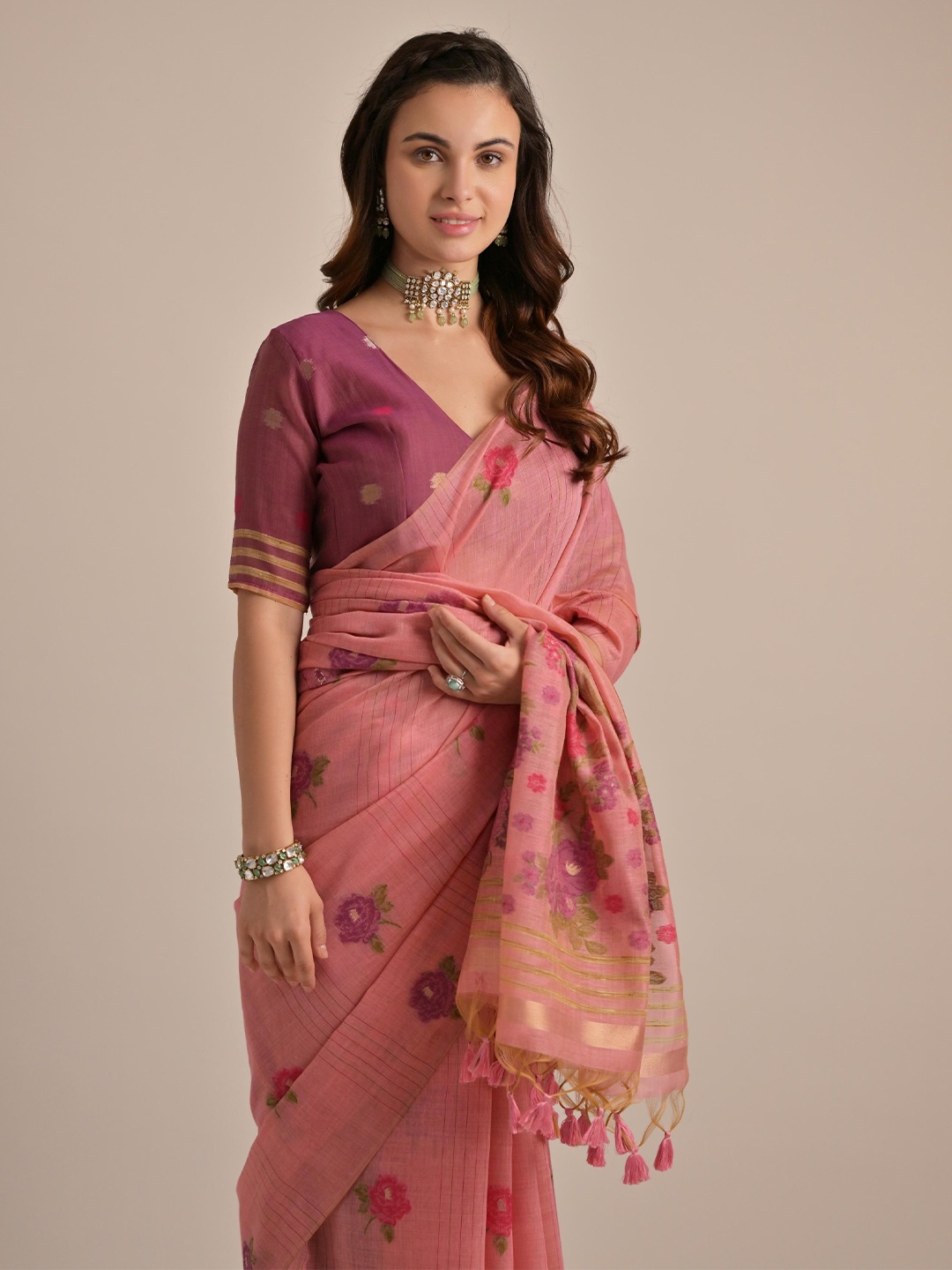 

Kandora Woven Design Pure Cotton Saree, Red