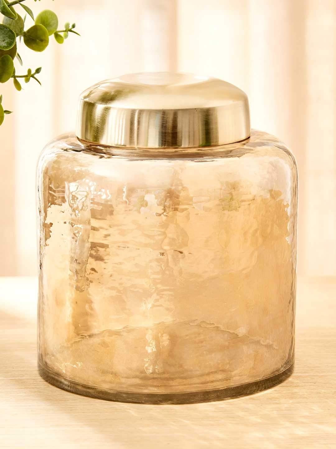 

Home Centre Glass Decorative Canister With Lid, Gold