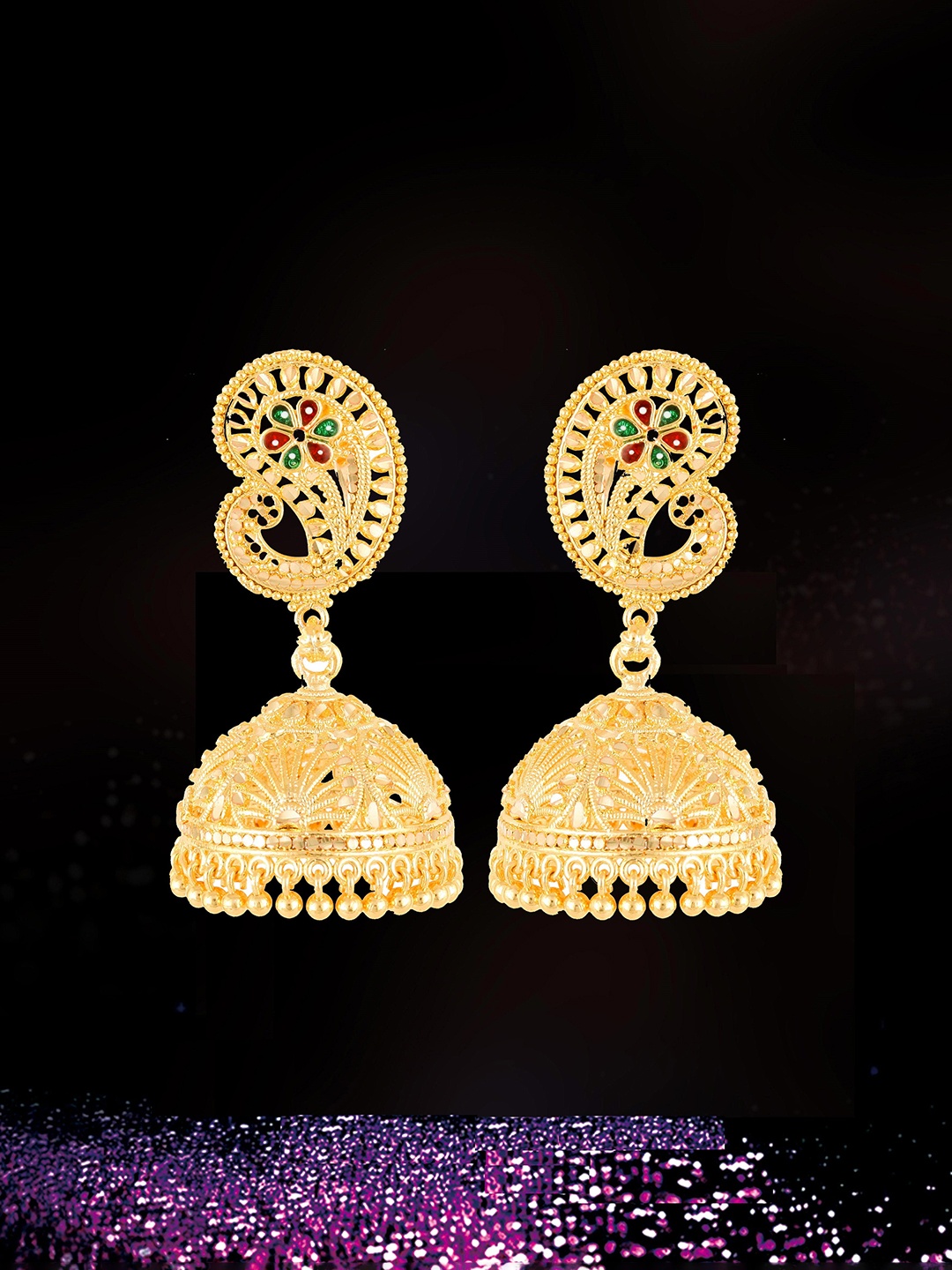 

Lila Gold Plated Temple Contemporary Jhumkas Earrings