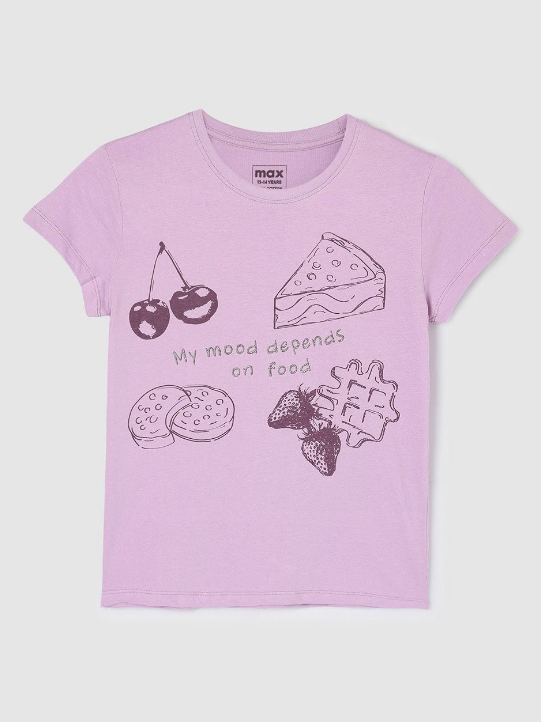 

max Girls Graphic Printed Round Neck Cotton T-shirt, Purple