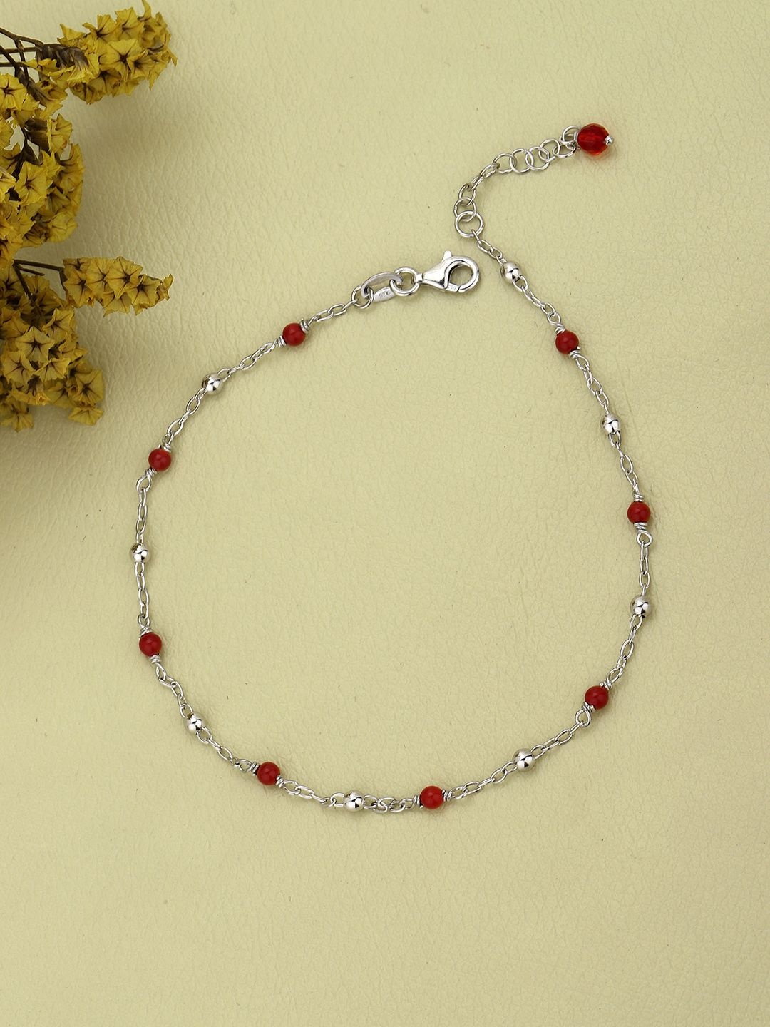 

Sangria Rhodium-Plated 925 Sterling Silver Artificial Beads Anklet