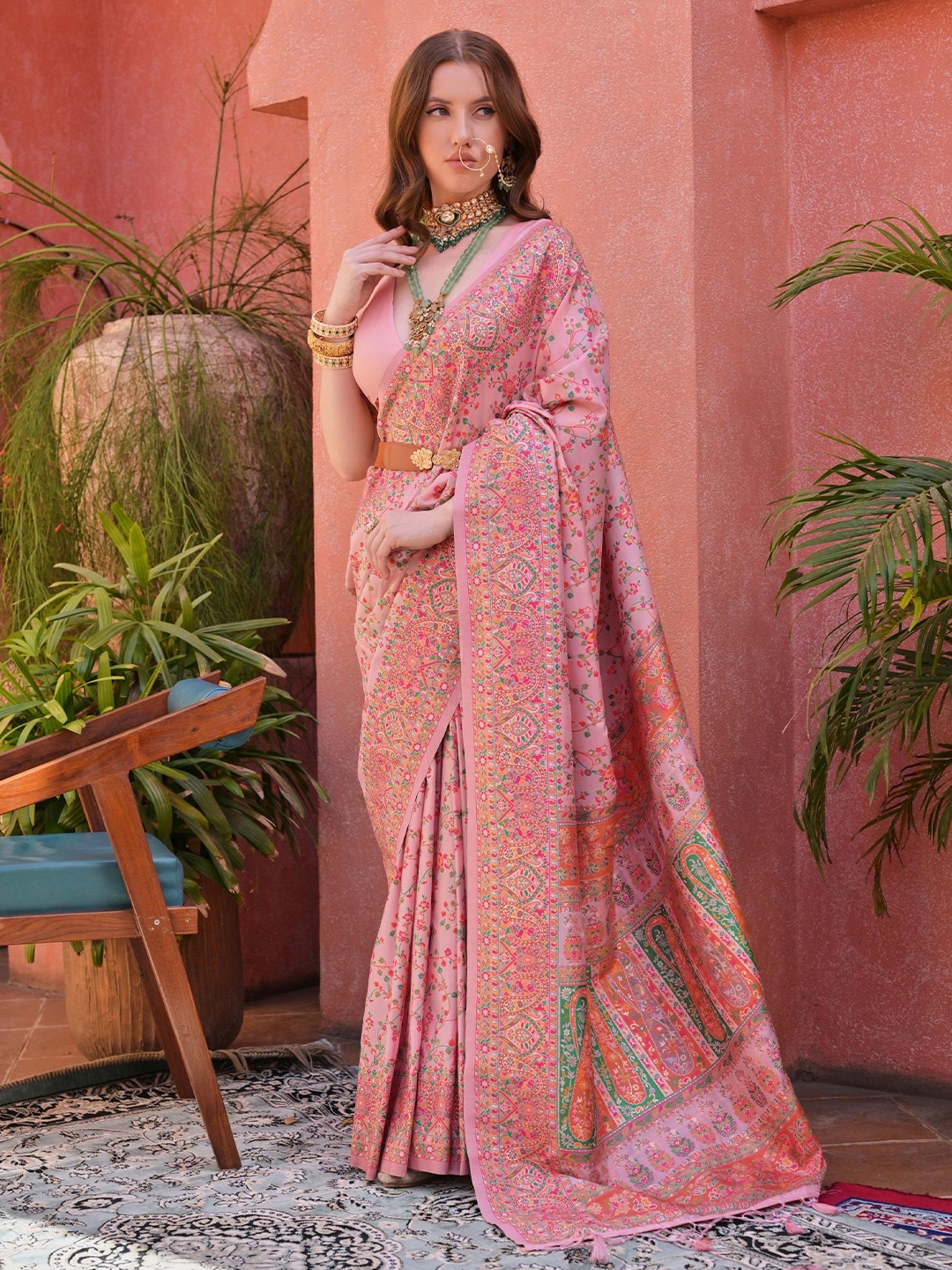 

Kandora Floral Printed Pure Silk Saree, Pink
