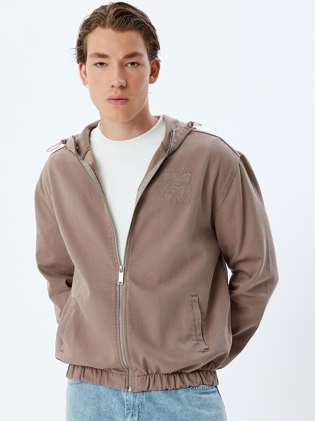 

Koton Men Mock Collar Cotton Bomber Jacket, Pink