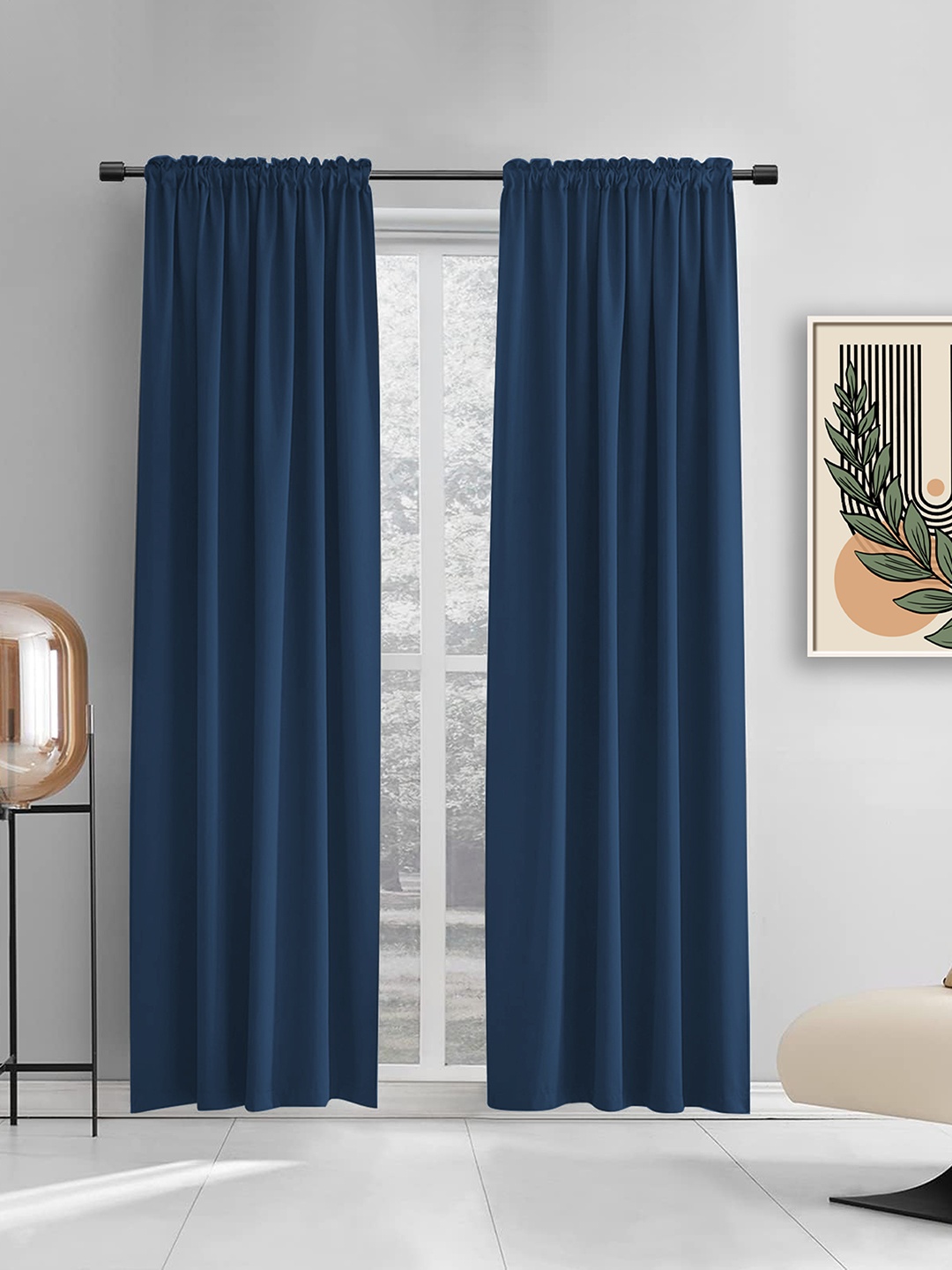 

THE CONVERSION Navy Blue 2 Pieces Satin Long Door Curtains