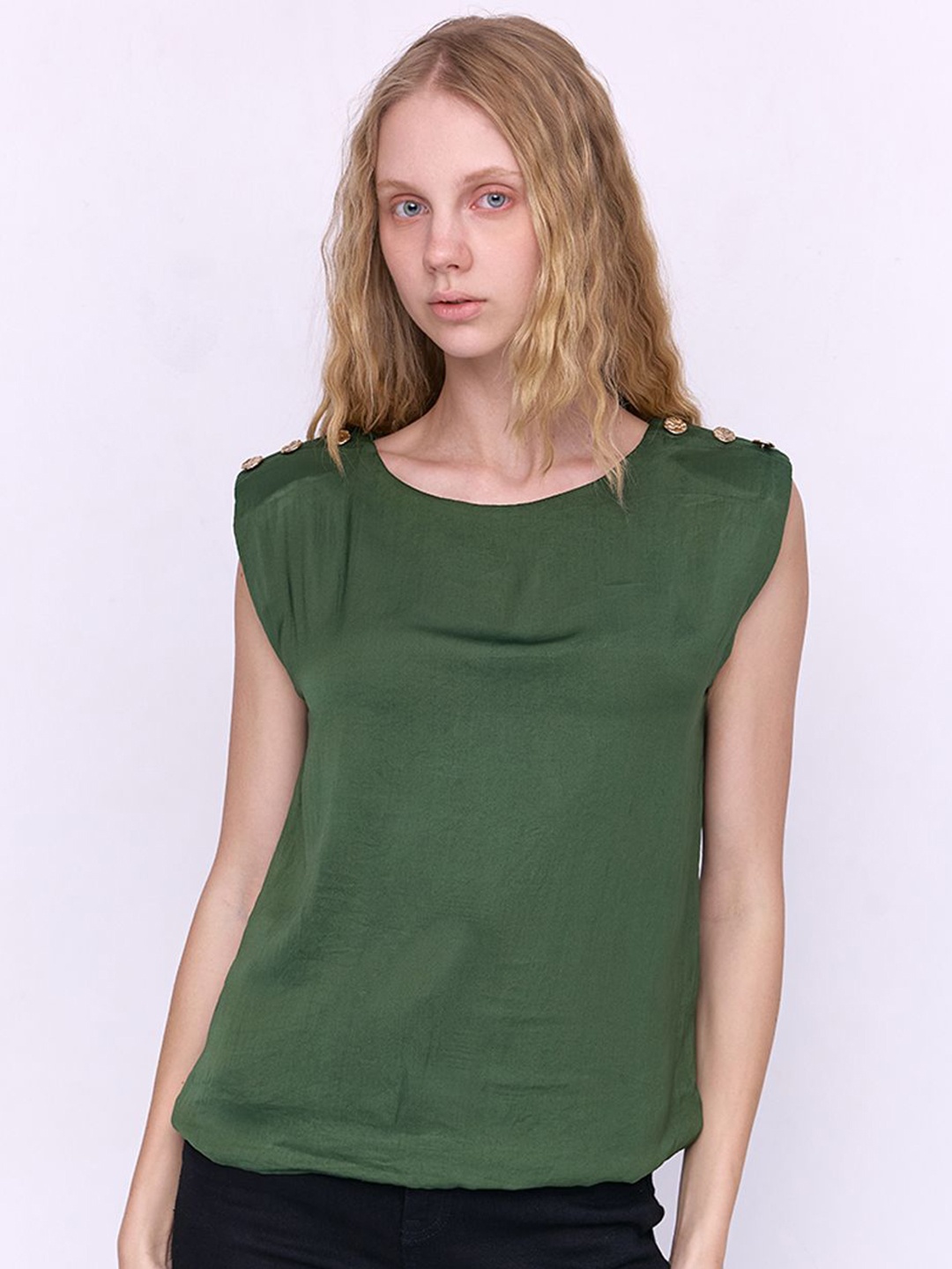 

COVER STORY Women Solid Satin Top, Green
