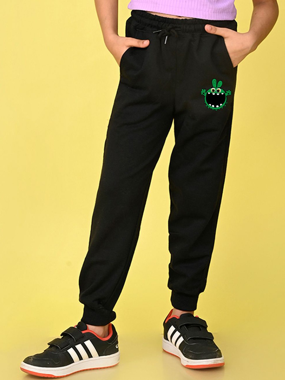 

NUSYL Girls Regular Fit Graphic Printed Joggers Track Pants, Black