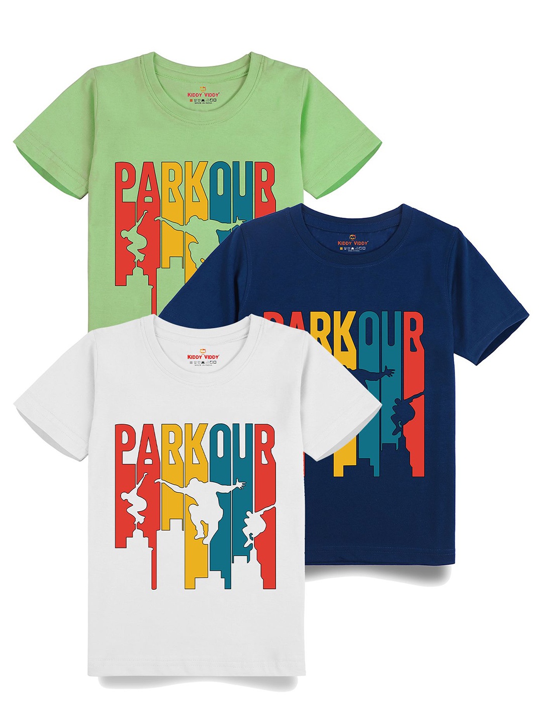 

AUSK Boys Pack Of 3 Graphic Printed Round Neck Cotton T-shirts, Lime green