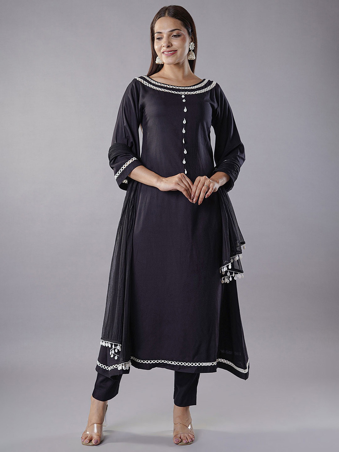 

Utsav Fashion Women Embroidered Anarkali Kurta with Trousers & With Dupatta, Black