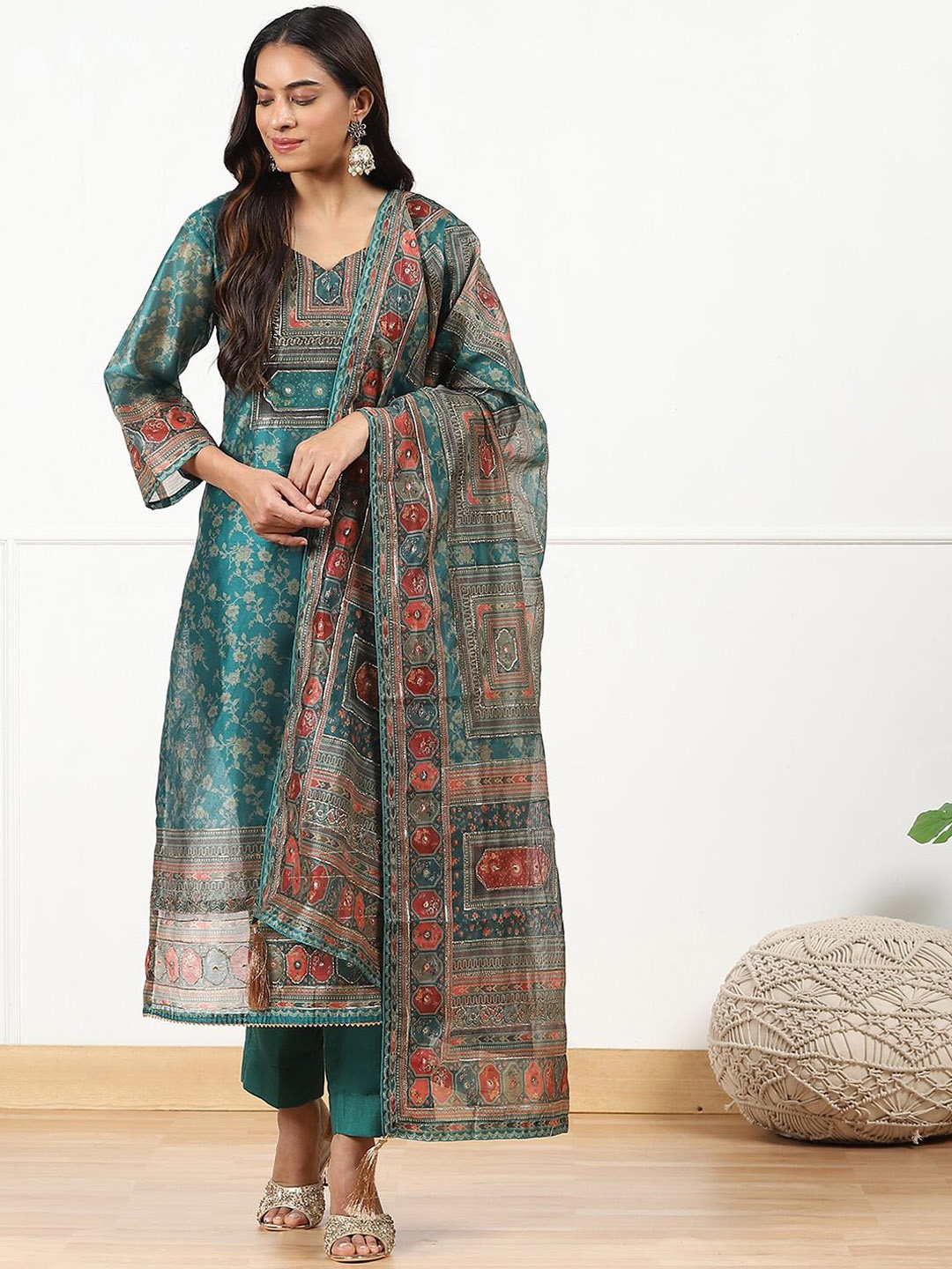 

Biba Unstitched Dress Material, Green