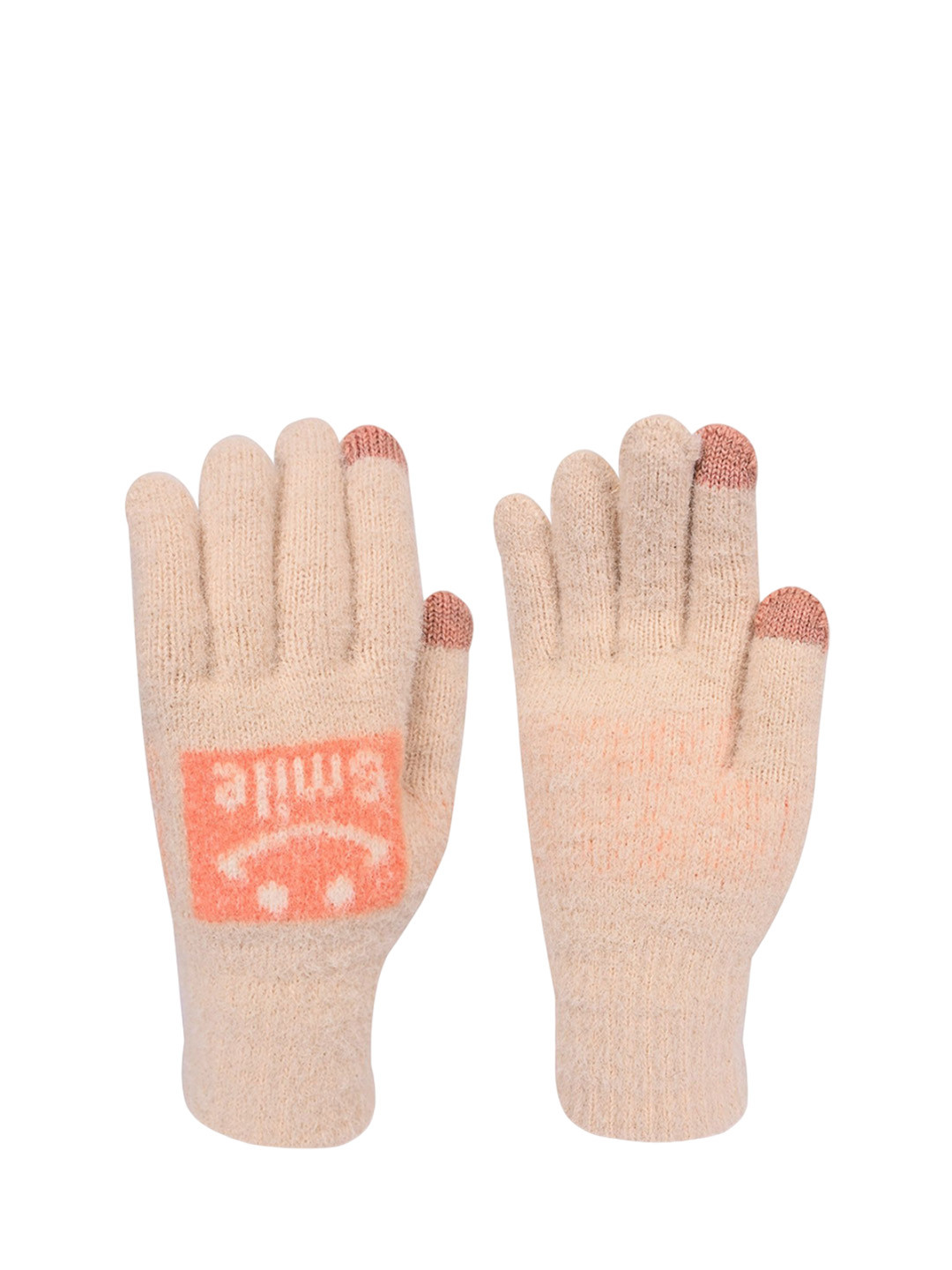 

LOOM LEGACY Women Patterned Acrylic Touchscreen Gloves, Cream