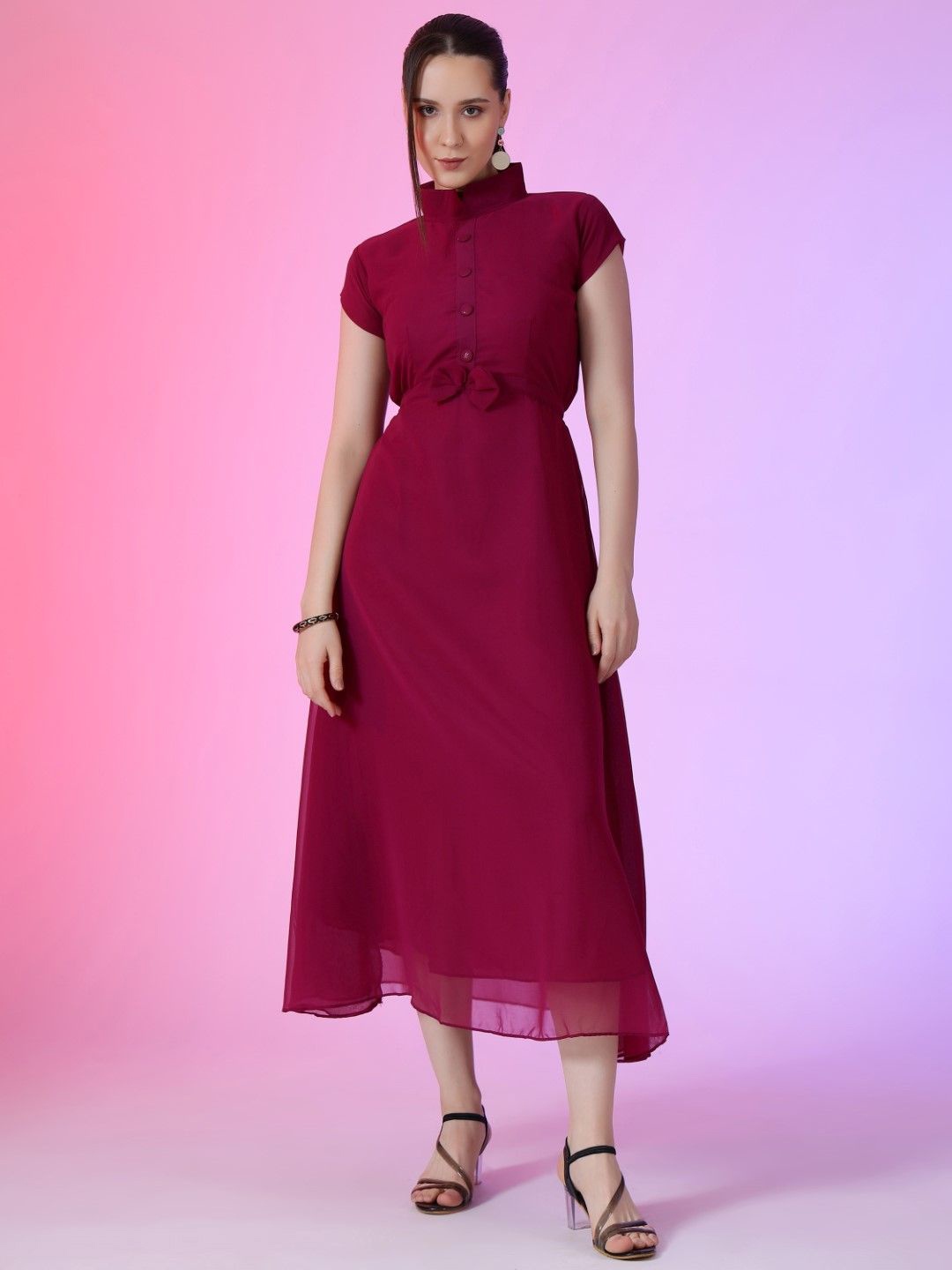 

Raiyani Enterprise Women Georgette Fit & Flare Midi Dress, Maroon