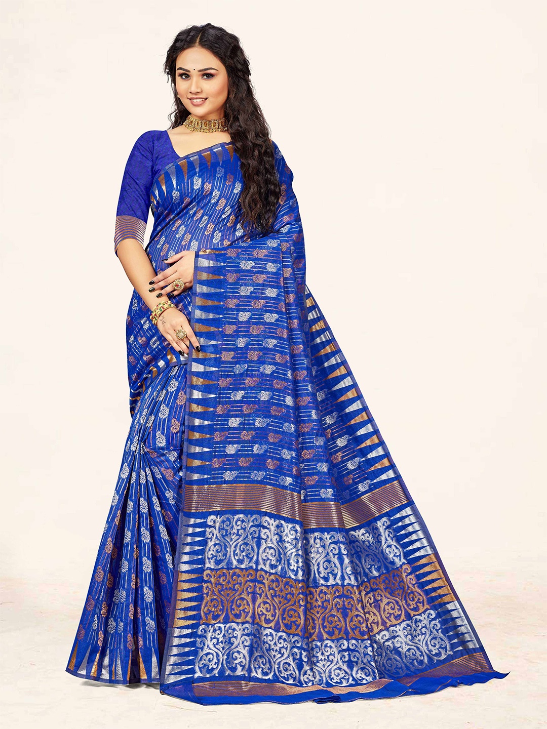 

Maroosh Ethnic Motifs Zari Woven DesignSaree, Blue