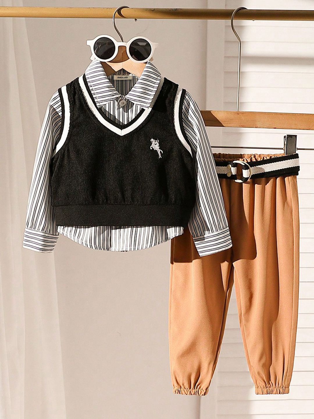 

INCLUD Boys Striped Shirt with Trousers Clothing Set, Black