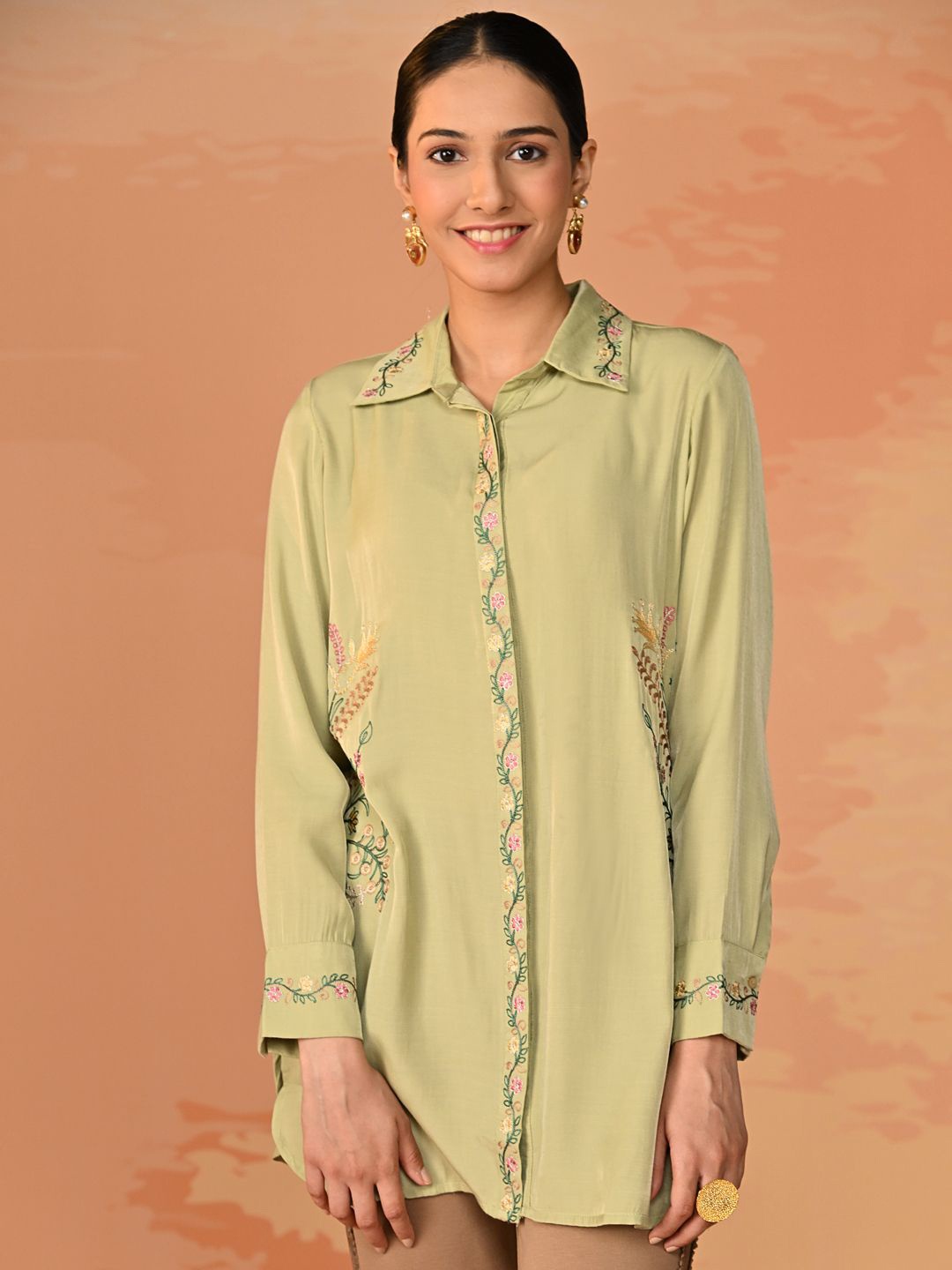 

Lakshita Women Classic Spread Collar Solid Casual Shirt, Sea green