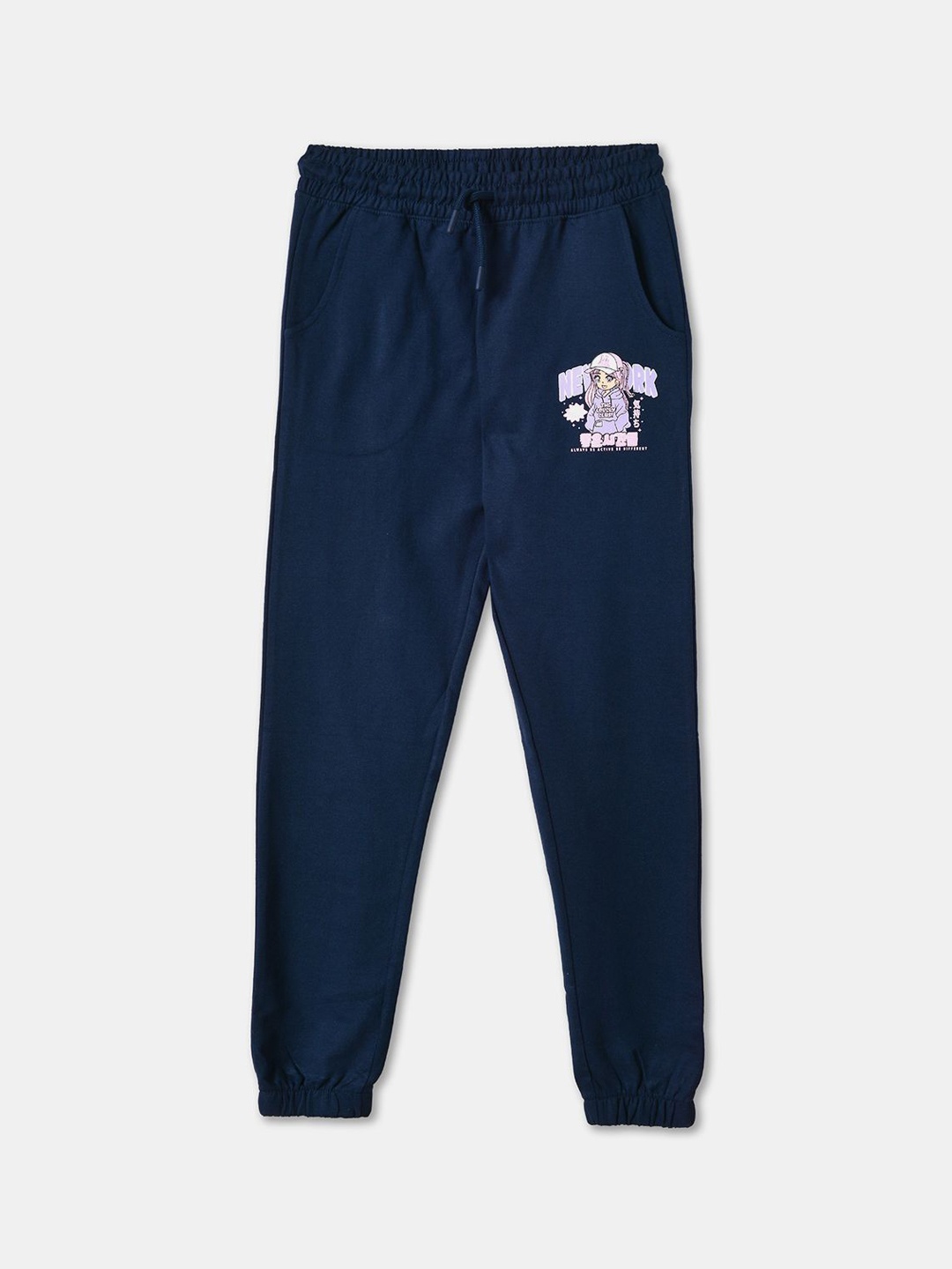 

R&B Girls Printed Mid Rise Joggers, Blue