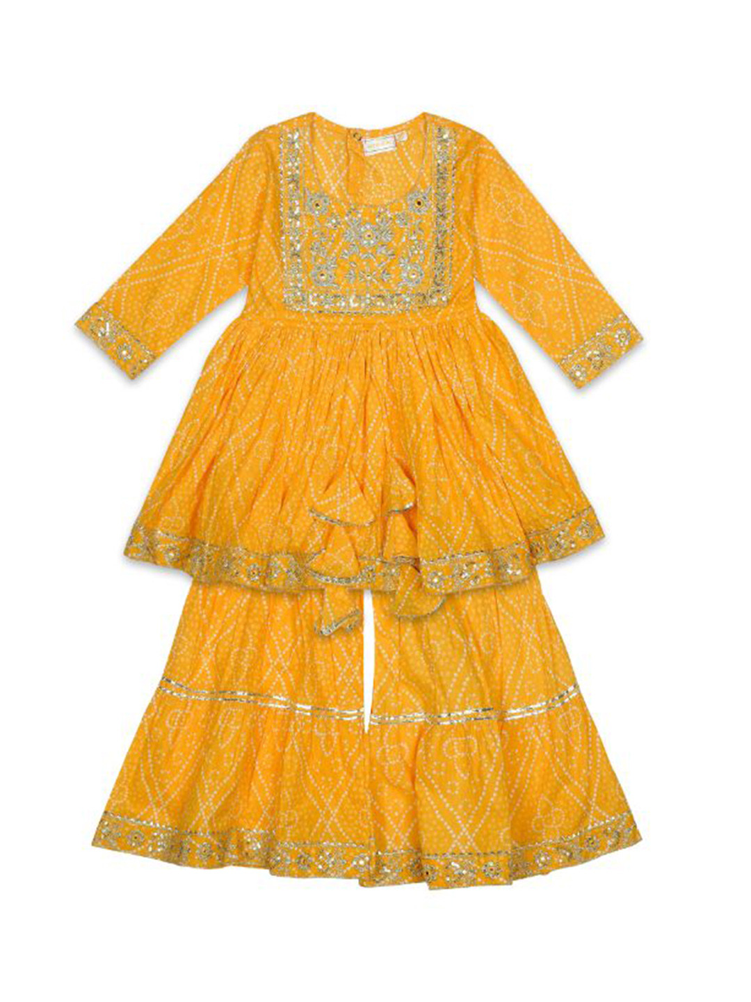 

AATYA KIIDS Girls Ethnic Motifs Embroidered Sequinned Pure Cotton Kurta with Sharara, Yellow