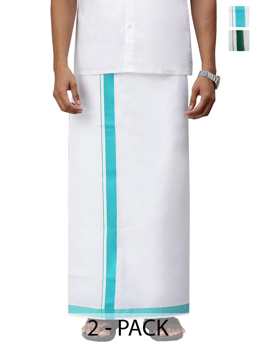 

Ramraj Men Pack of 2 Dhoti With Fancy Border, White