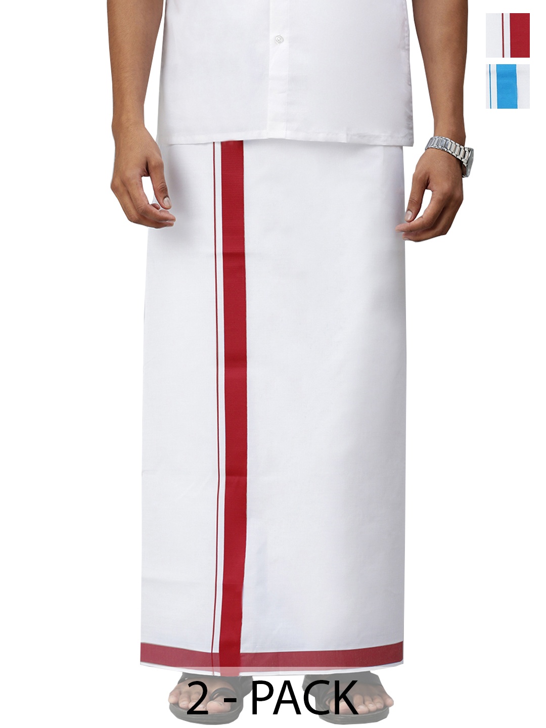 

Ramraj Pack of 2 Men Solid Border Dhoti, White