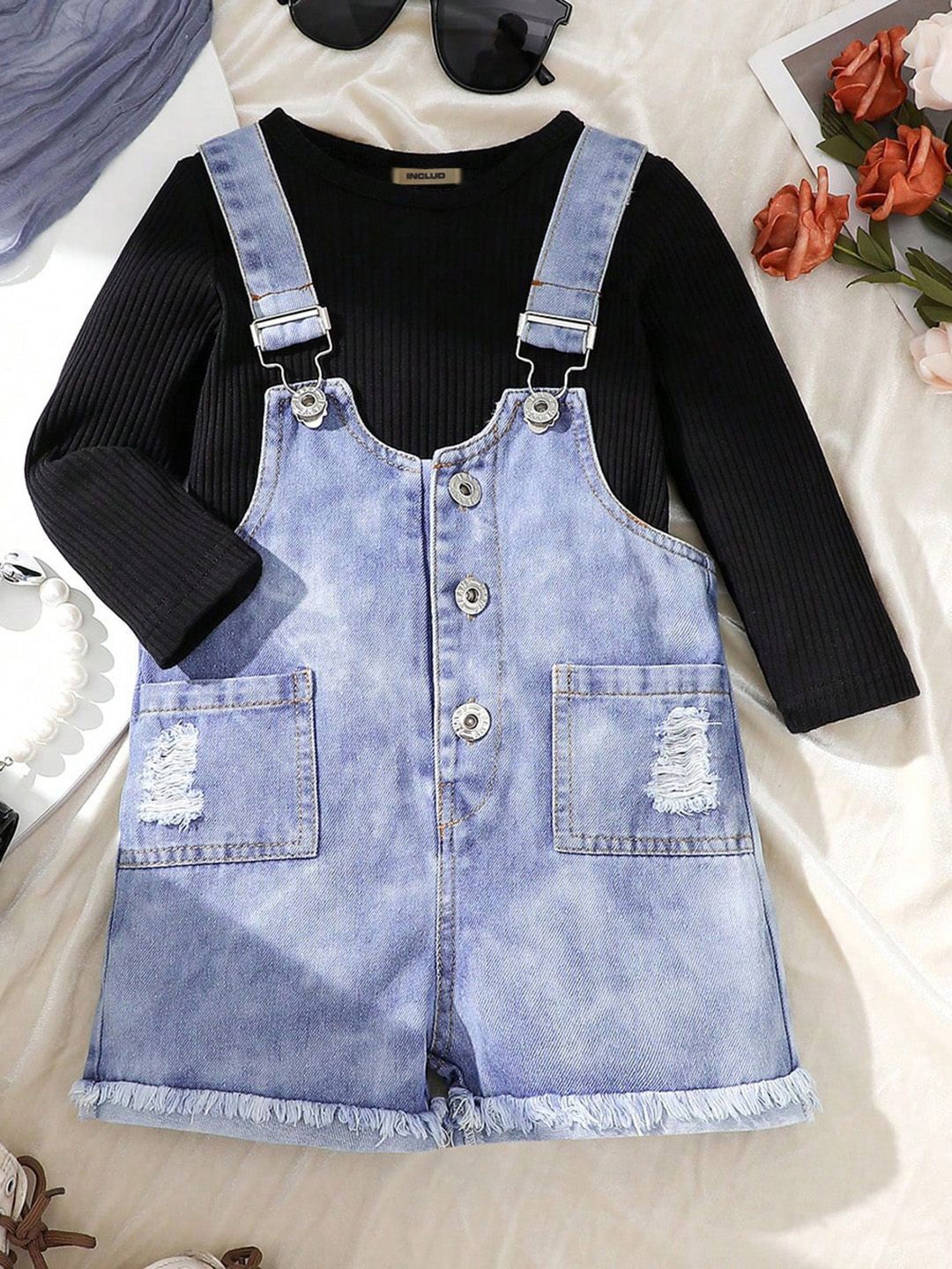 

INCLUD Boys Denim Dungaree With T-Shirt Set, Blue