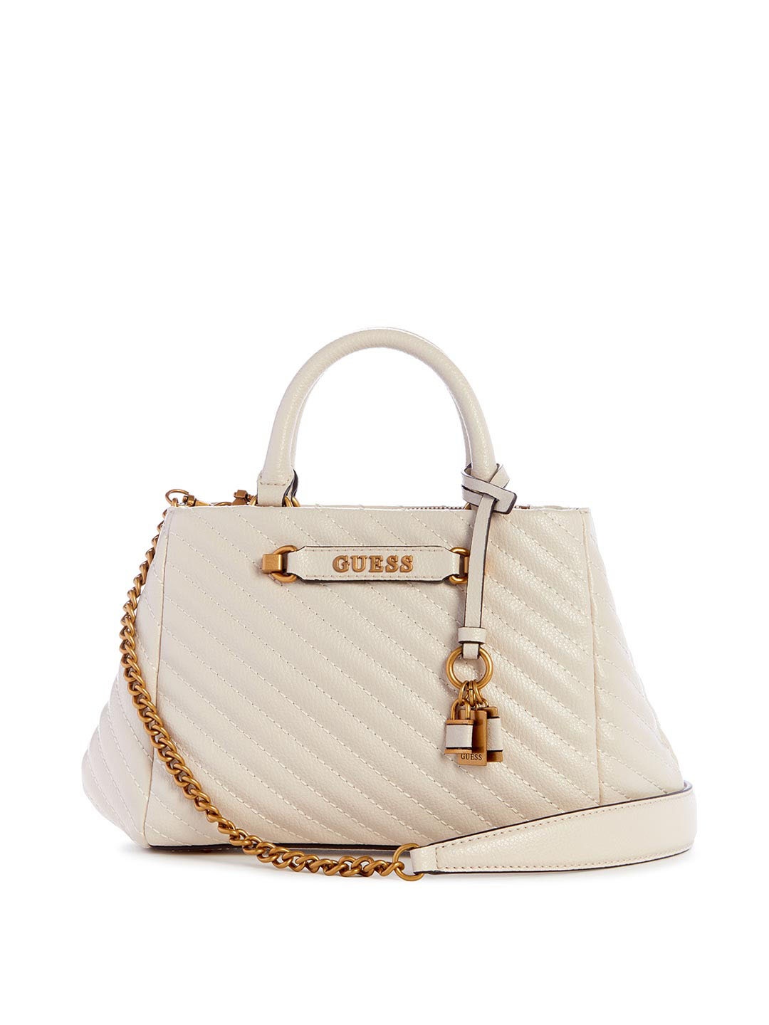 

GUESS Textured PU Structured Satchel With Quilted, Beige