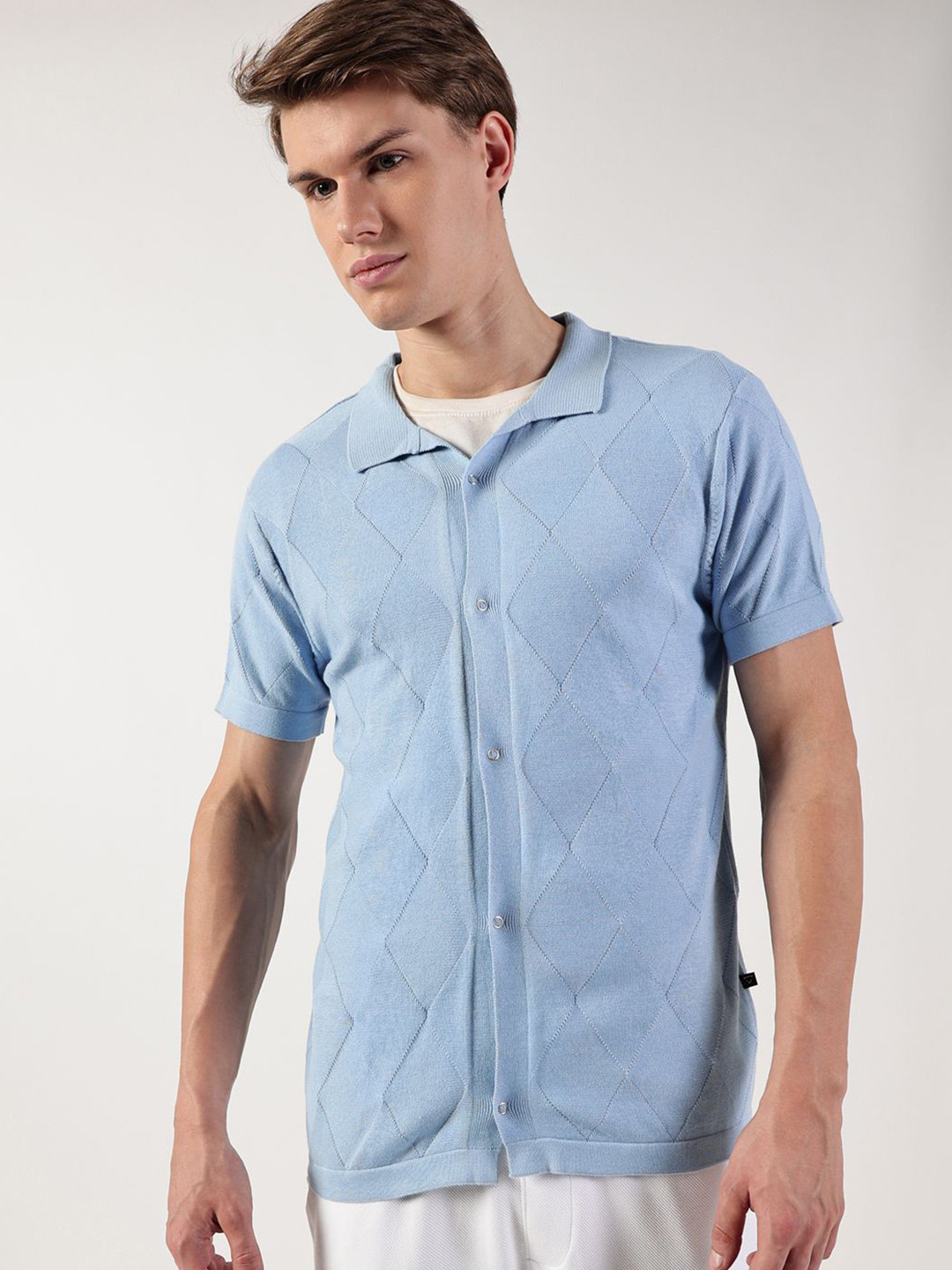 

Thomas Scott Men Premium Spread Collar Solid Cotton Casual Shirt, Blue