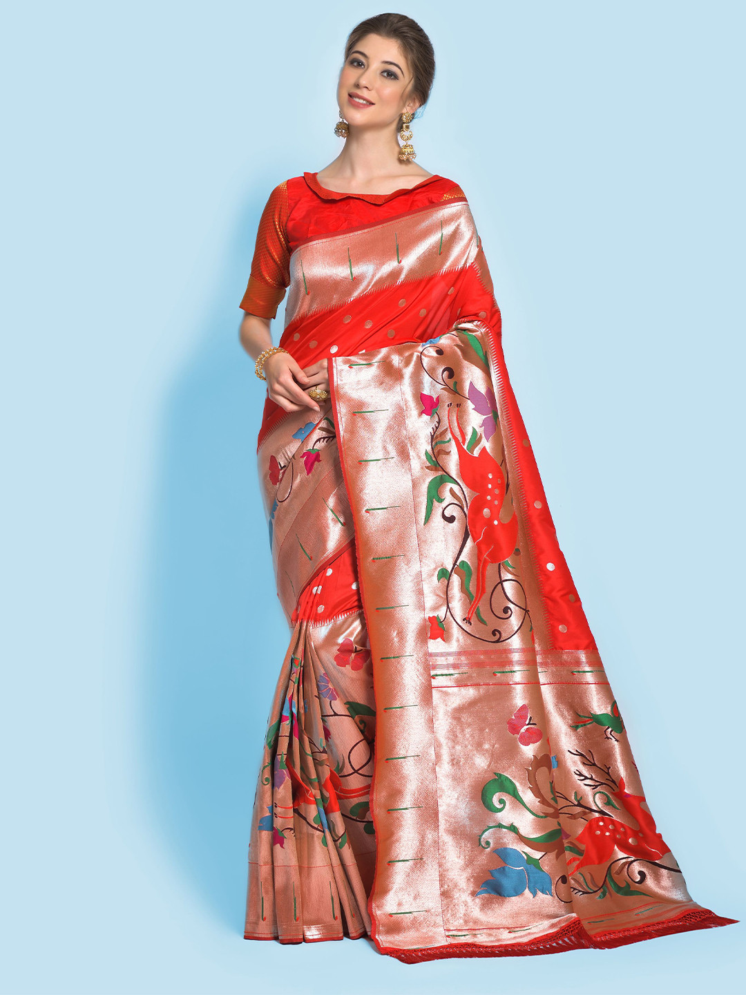 

Kandora Woven Design Zari Pure Silk Banarasi Saree, Red