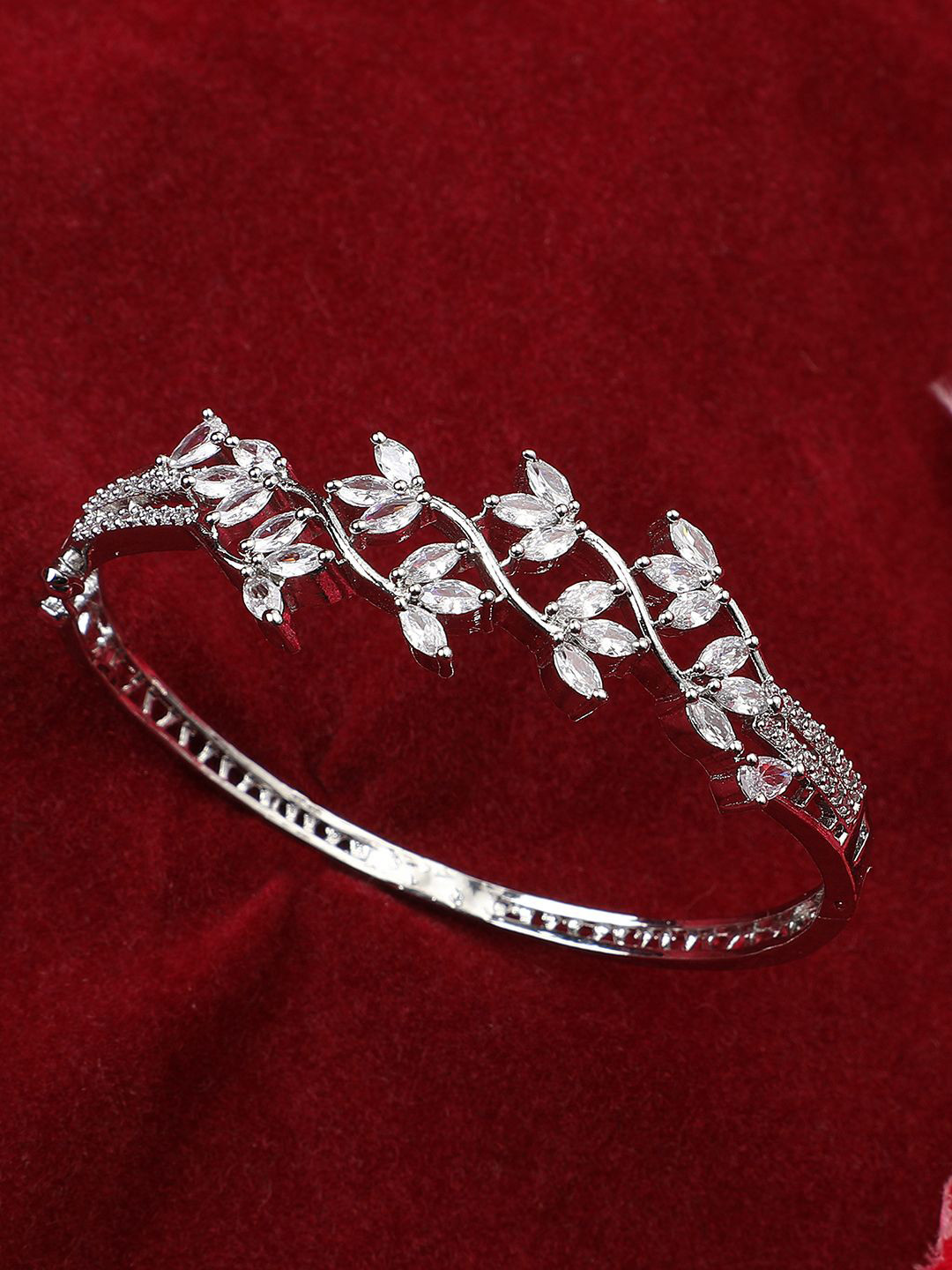 

ANIKAS CREATION Silver-Plated American Diamond Studded Bangle-Style Bracelet