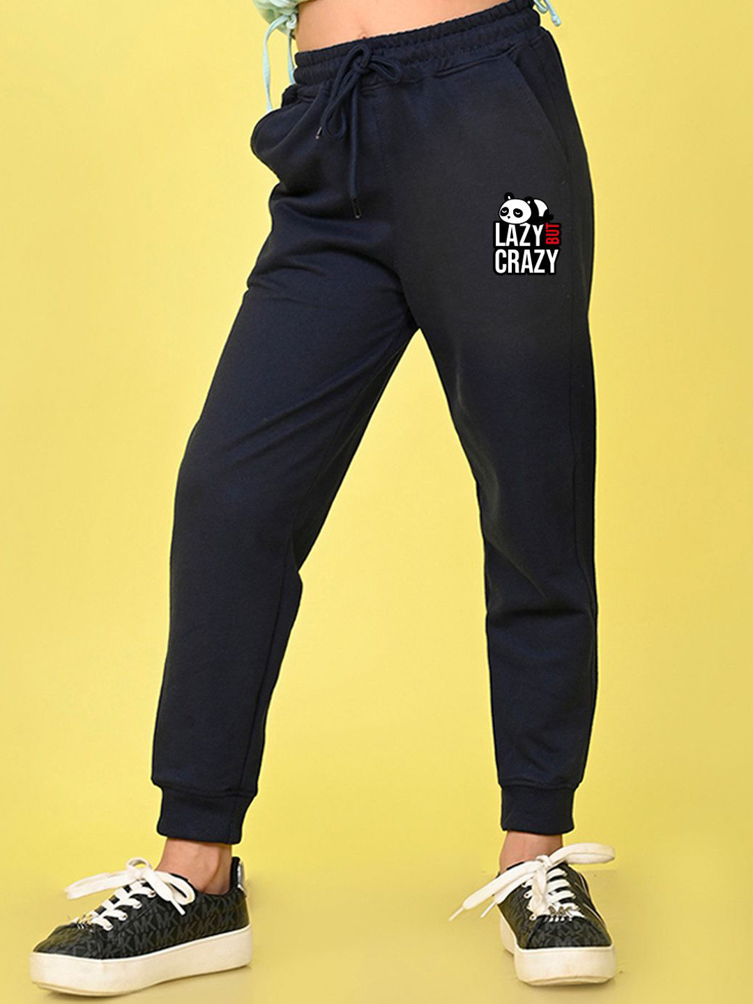 

NUSYL Girls Printed Mid-Rise Joggers, Navy blue