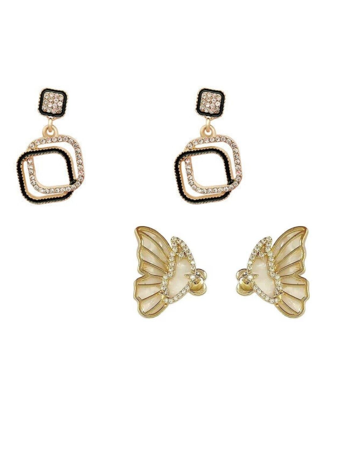 

Pinapes Set Of 2 Gold-Plated Geometric Beaded Oxidised Drop Earrings